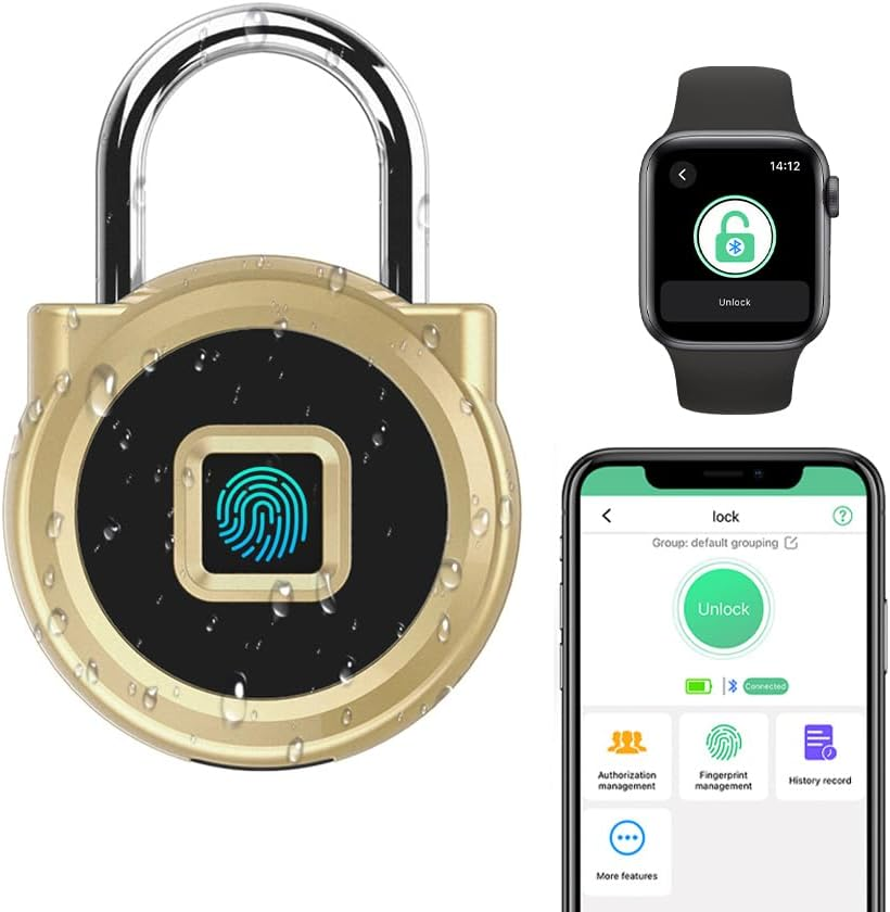 Elinksmart Gym Locker Padlock with Fingerprint Remote Authorized Unlock Record - Waterproof Security Keyless Smart Lock for School Gym Locker Backpack Gun Case Field Box Silver Support Ios Watch