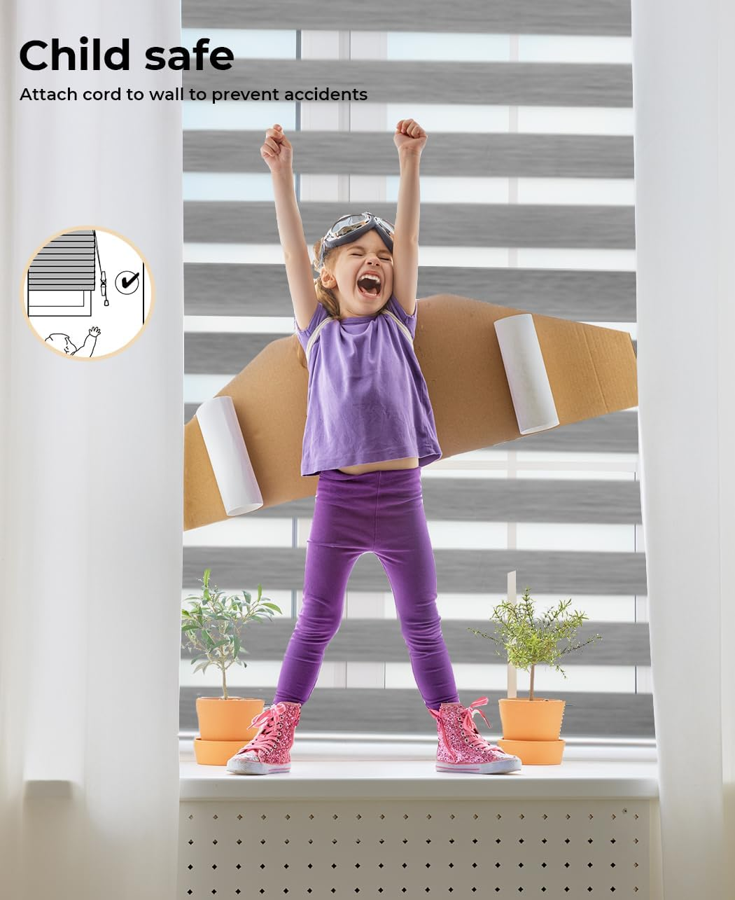 Marlow Blockout Zebra Roller Blind Curtains Double Window Sunshade Sunscreen Commercial Home Office Bedroom UV Protection (Grey-60Cmx210Cm) image number 5