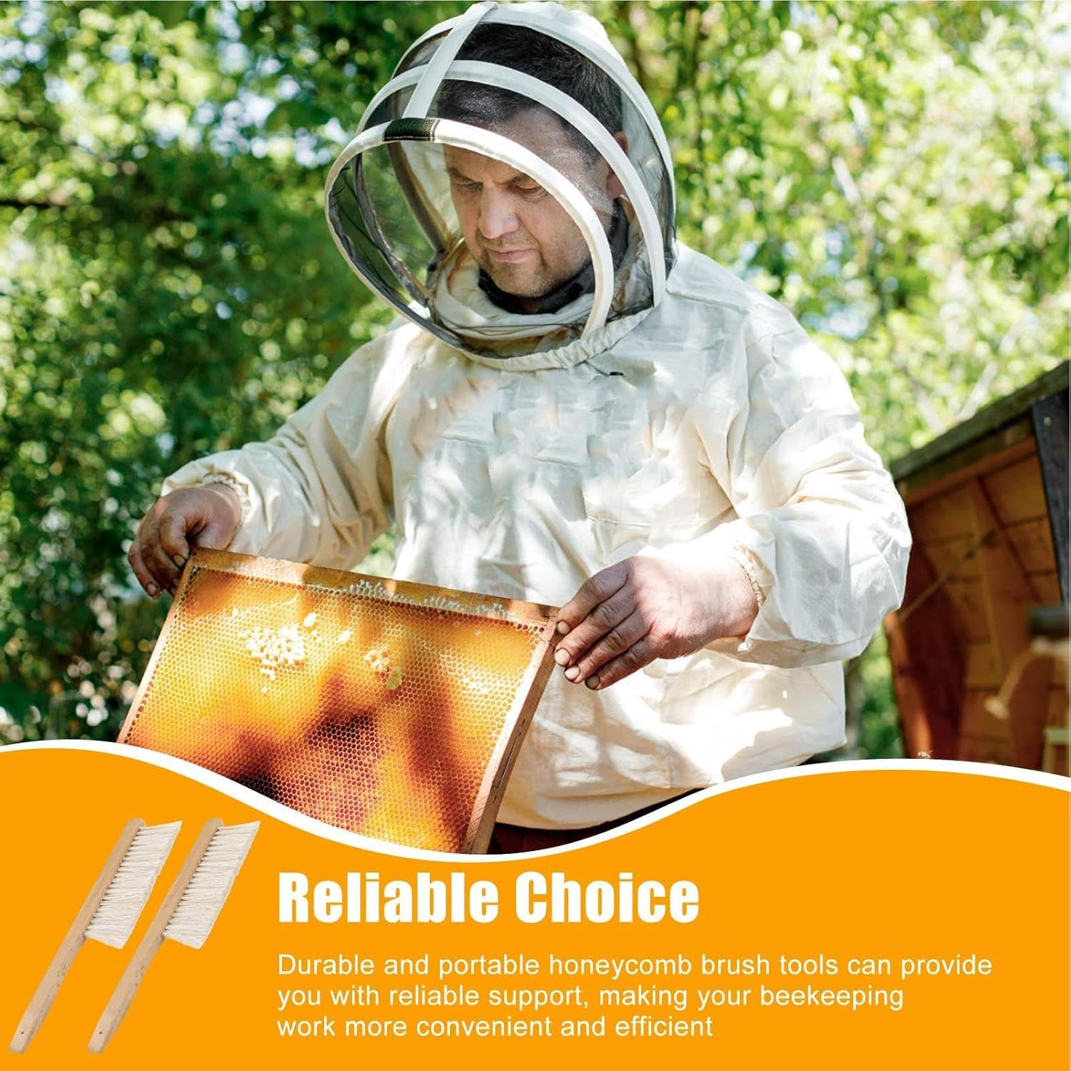 Bee Brush | 15.7&times;3&times;0.4 Inch Bee Brush for Beekeepers | Cleaning Beehive Tool with Wooden Handle Natural Horsehair Honeybee Supplies for Men Women Beginners image number 1