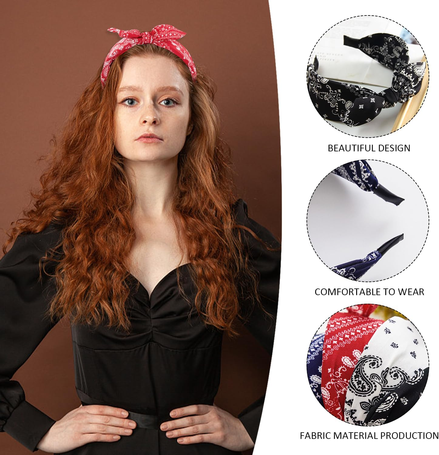 NYGGTYK 4 Pieces Knotted Headbands, White, Red, Navy, Black, Wide Headband, Bow Headband, Women'S Skirt Accessories, Headscarf Bow image number 1