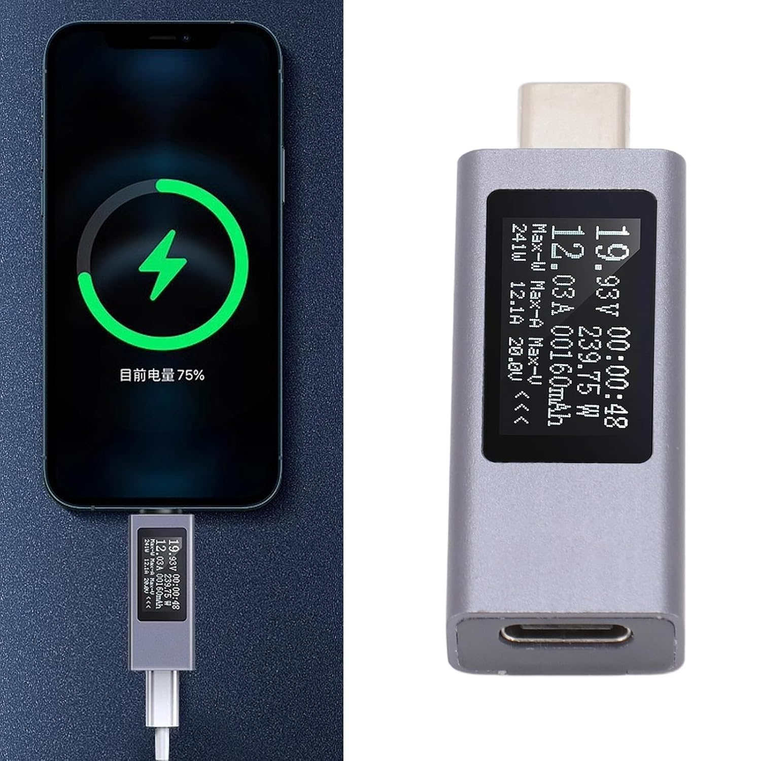 USB Tester Type C Multimeter Voltage Current Meter Power Volt Ammeter DC430V 012A, 0.77In HD Display, Drop Resistant Case, Fast Charge Test Compatibility, Real Time Monitoring image number 5