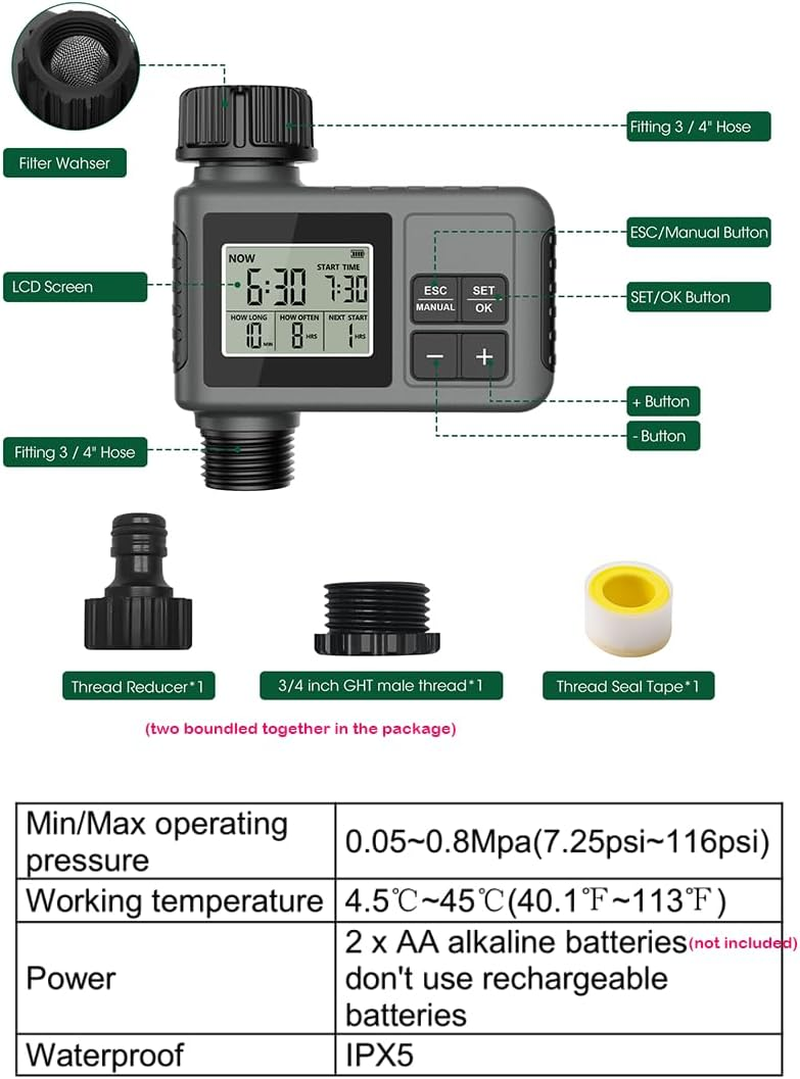 Smart Hose Watering Timer,Programmable Drip Irrigation Timer,Programmable Water Valve Controller,Automatic Irrigation Controller Hose Faucet Garden Drip Water Timer (1 Outlet) image number 1