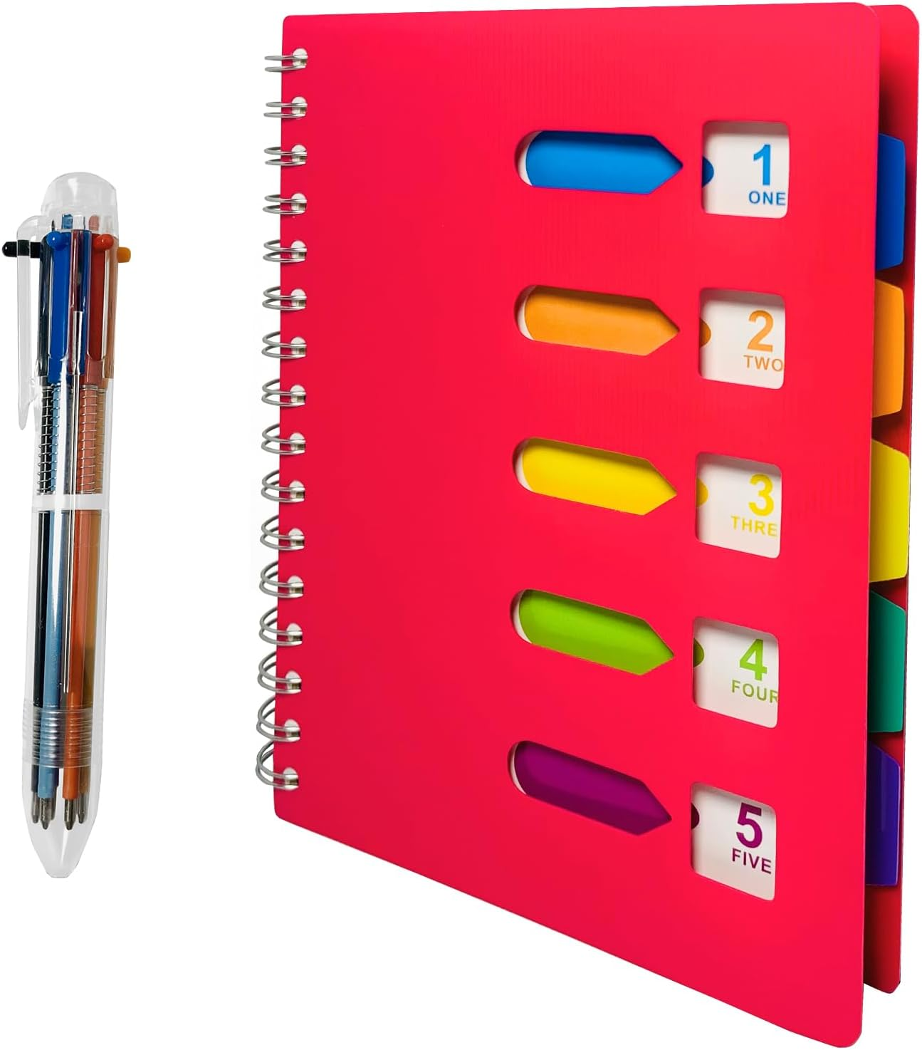 Spiral Notebook with Pen, ZACHMEST A5 Lined Notebook with Index, Hardcover Notebook Spiral Journal Notebook Subject Notebook for Work School Office Home