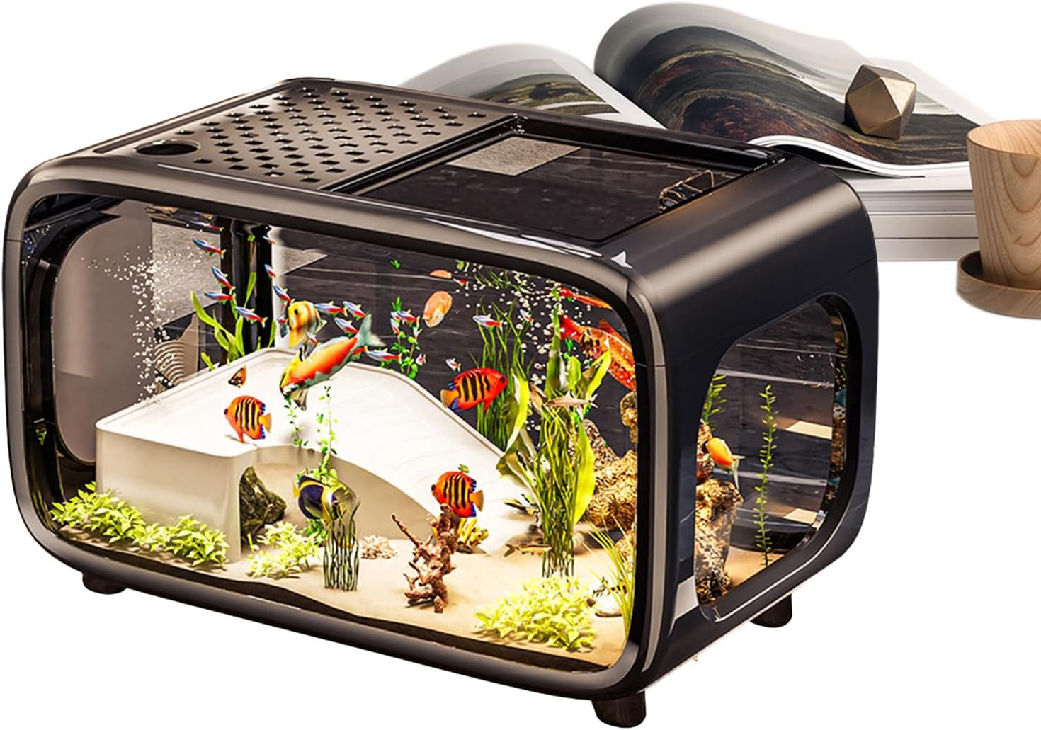 Aquarium Fish Tank | Aquarium Landscape Fishbowl - Acrylic Glass Pet Care Decoration Container for Aquatic Animals Snails Betta Fish Turtle image number 3