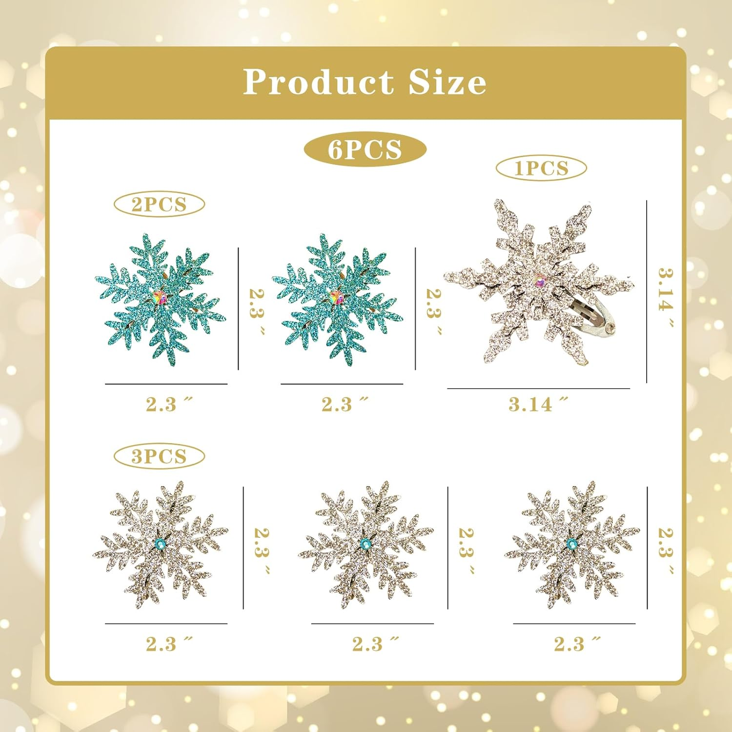 EWEIS 6 Pack Snowflake Hair Clips, Glitter Snowflake Hair Accessories for Girls,Princess Snow Flake Hair Clips&Accessories, Holiday Hair Bows, Kids & Women&rsquo;S Hair Accessories Set image number 2