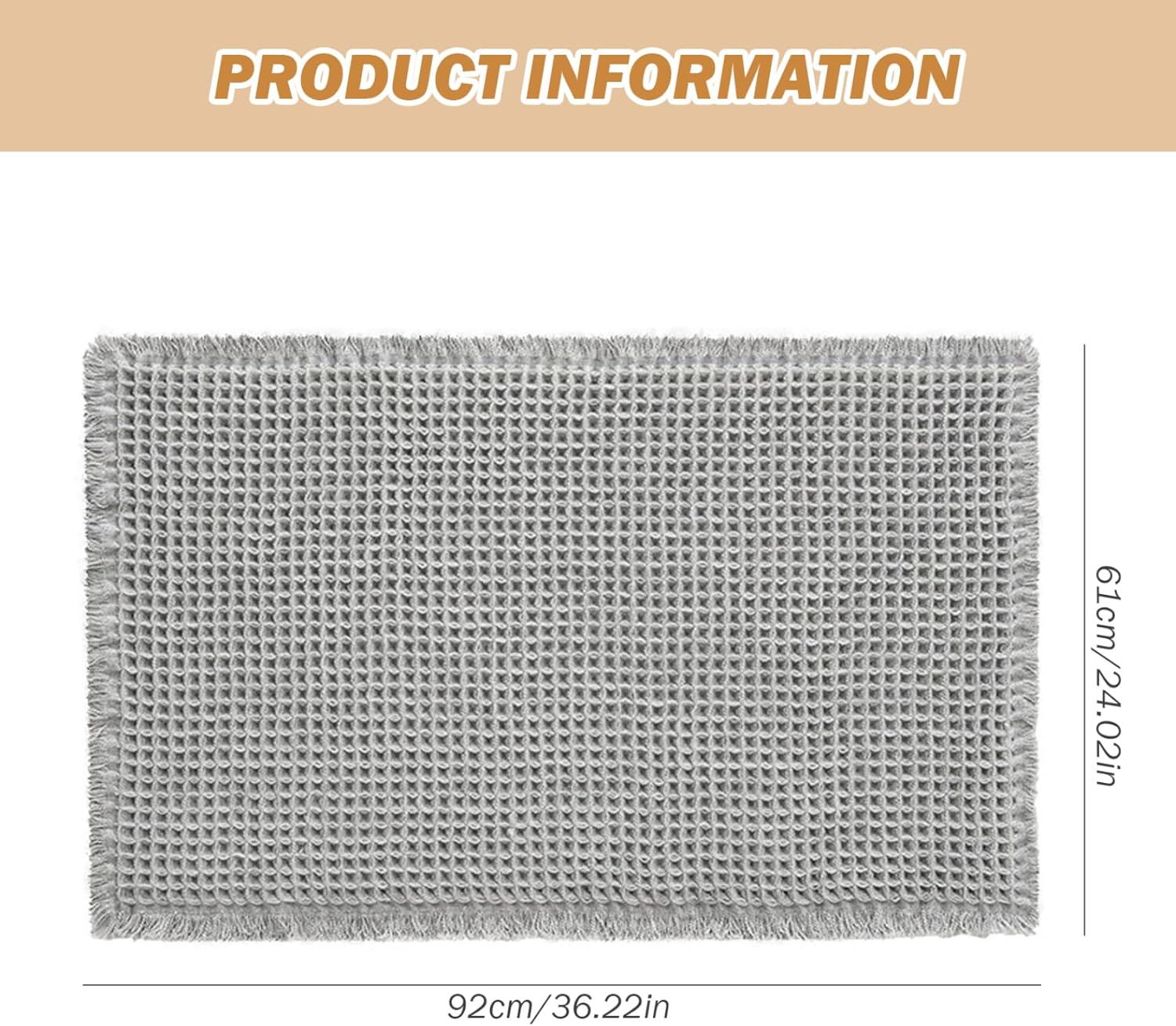 Waffle Bath Mat 24"X36" Soft ＆ Absorbent Woven Bath Mat Non Slip Waffle Bathroom Rug Machine No Shredding Washable Bathroom Mats with Tassels for Bathroom Floor beside Tub Grey, Woven Bath Mat, Waff image number 2