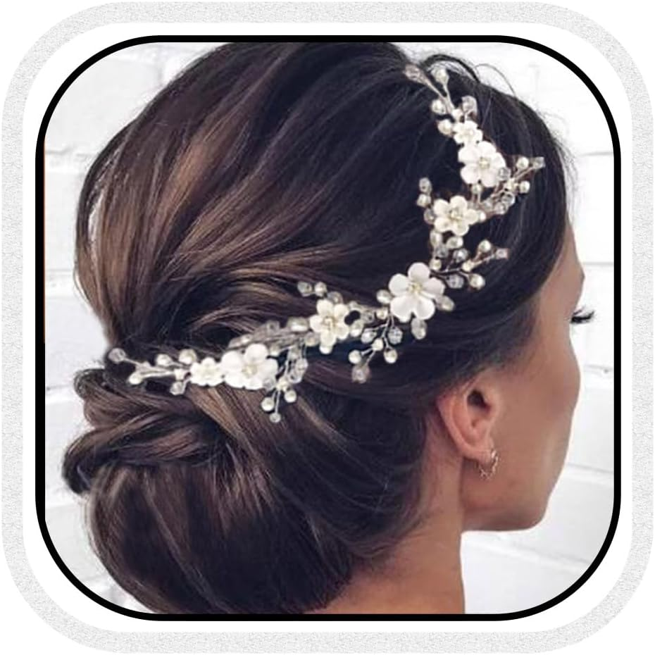Heread Flower Bride Wedding Hair Vine Pearl Bridal Headband Rhinestones Hair Breath Accessories for Women and Girls (A Silver) image number 3