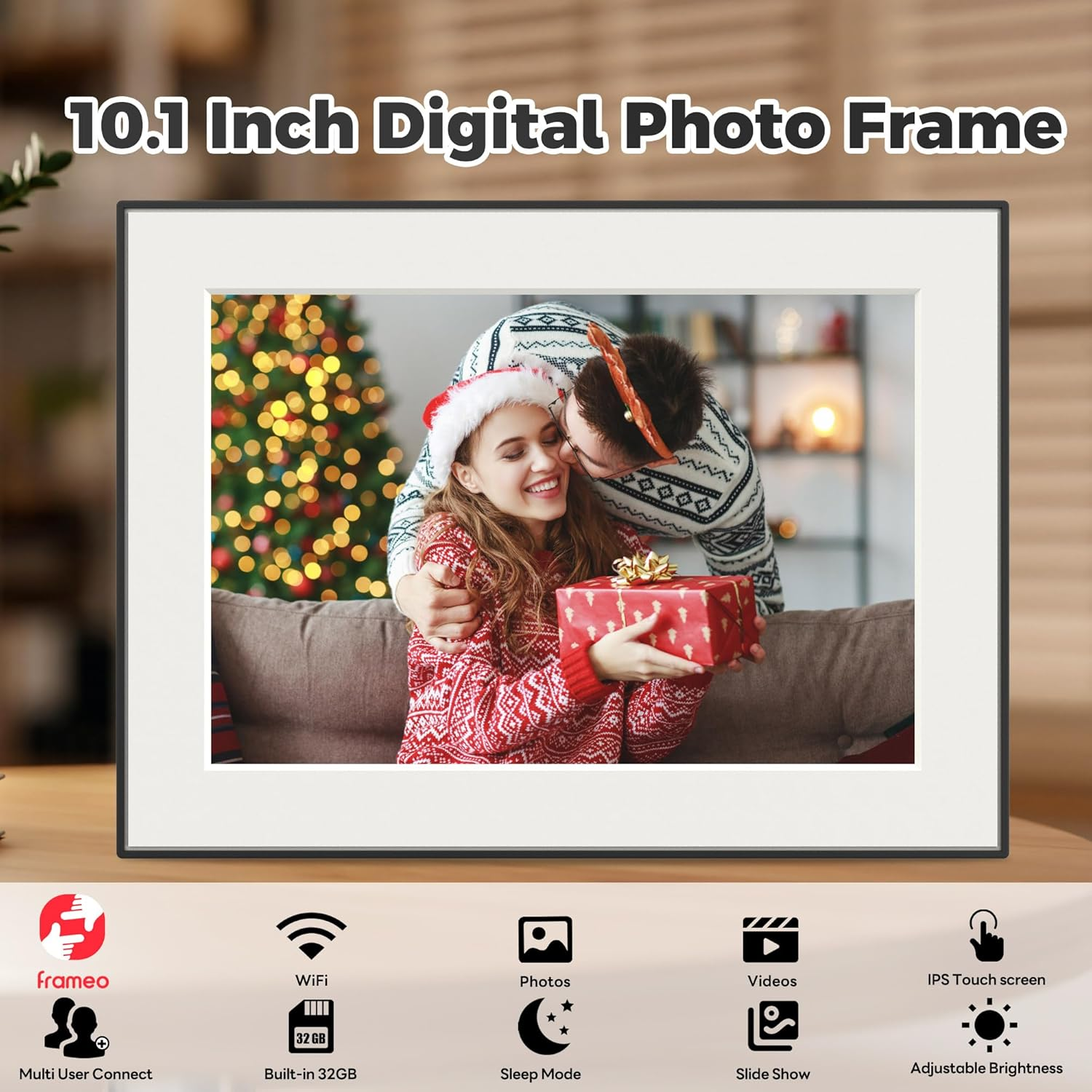 32GB Wifi Digital Photo Frame, 10.1 Inch Frameo Picture Frame,1280X800 HD IPS Touch Screen, Auto-Rotate, Share Photos/Videos Instantly via Frameo App from Anywhere, Wall Mountable. image number 3