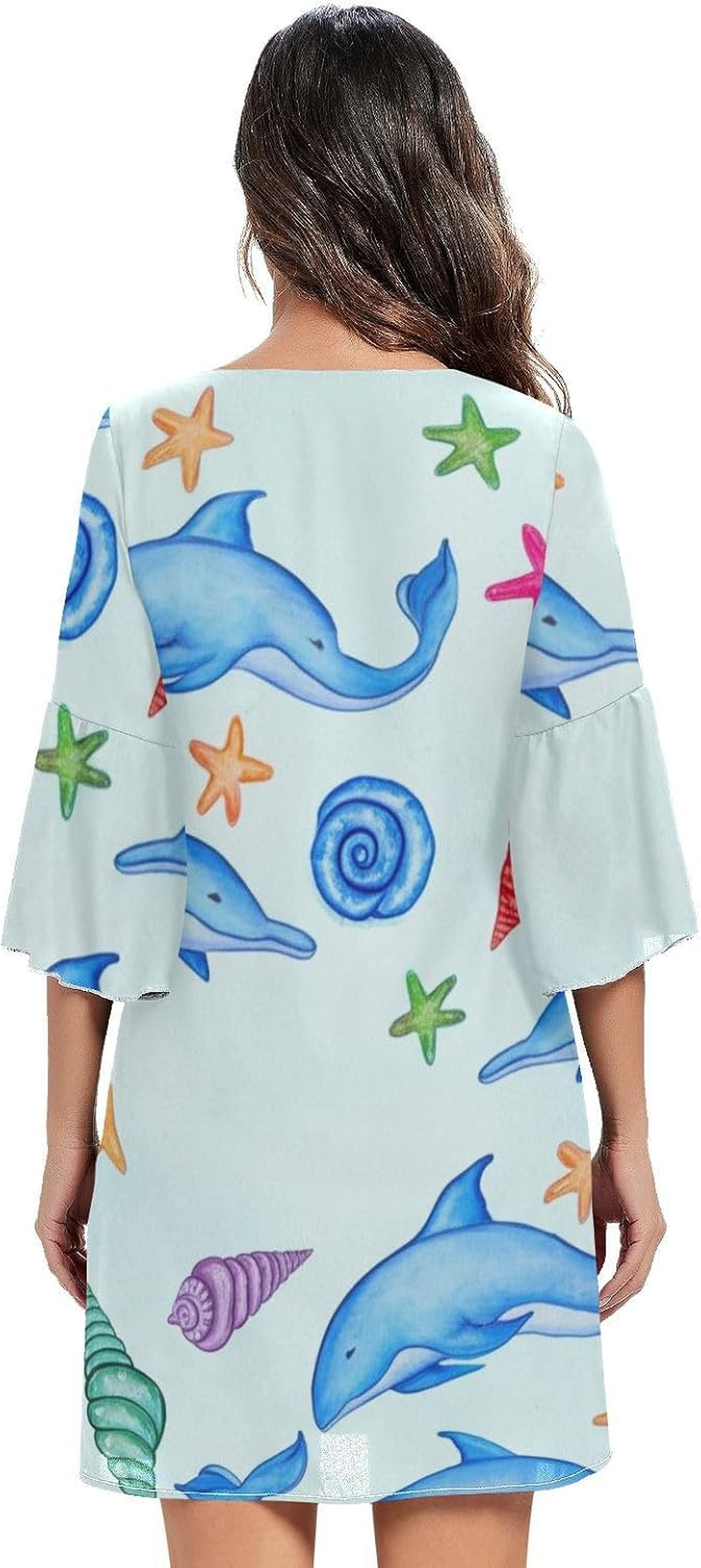 Cute Blue Dolphins V Line Dress Printed Line Maternity Dress S-XXL image number 4