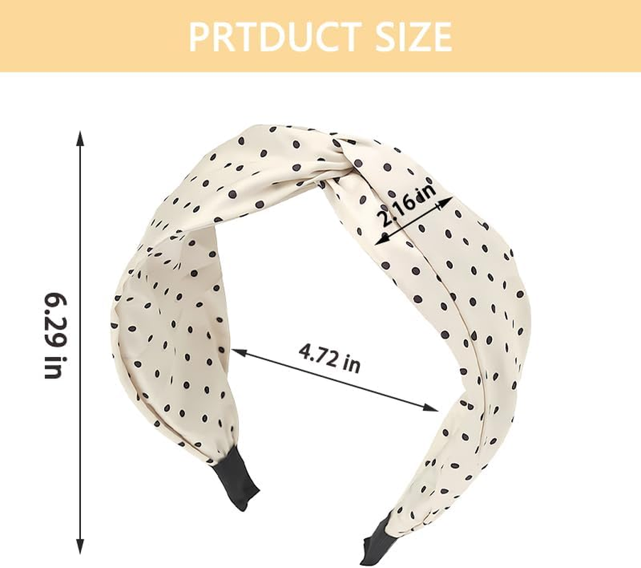 Polka Dot Headband Top Knot Headband for Women Polka Dots Head Band Wide Knotted Headbands for Women Girls Polka Dot Hairband Fashion Beige Hair Accessories - Beige image number 3