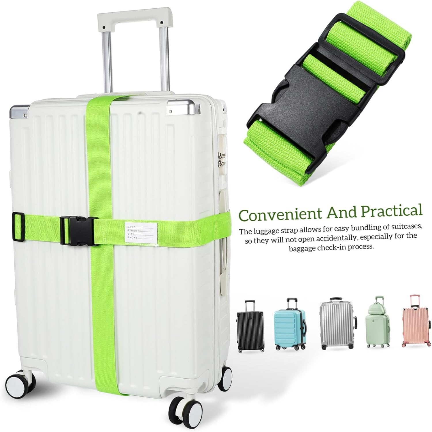 PERSELOSO 4Pcs Adjustable Luggage Straps Fluorescent Suitcase Belts High-Strength Tear-Resistant Travel Accessories for Secure Suitcases and Easy Identification image number 6