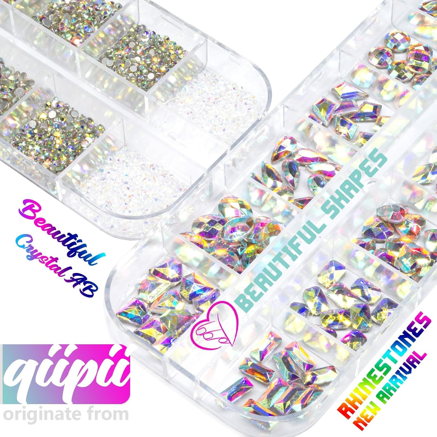 Qiipii 4080Pcs Crystal AB Nail Rhinestones AB Flatback Rhinestones for Nails Nail Art Gems round Beads K9 Glass Stones Diamonds Jewels Nail Charms Supplies for Nail Face Eyes Makeup Clothes DIY Crafts