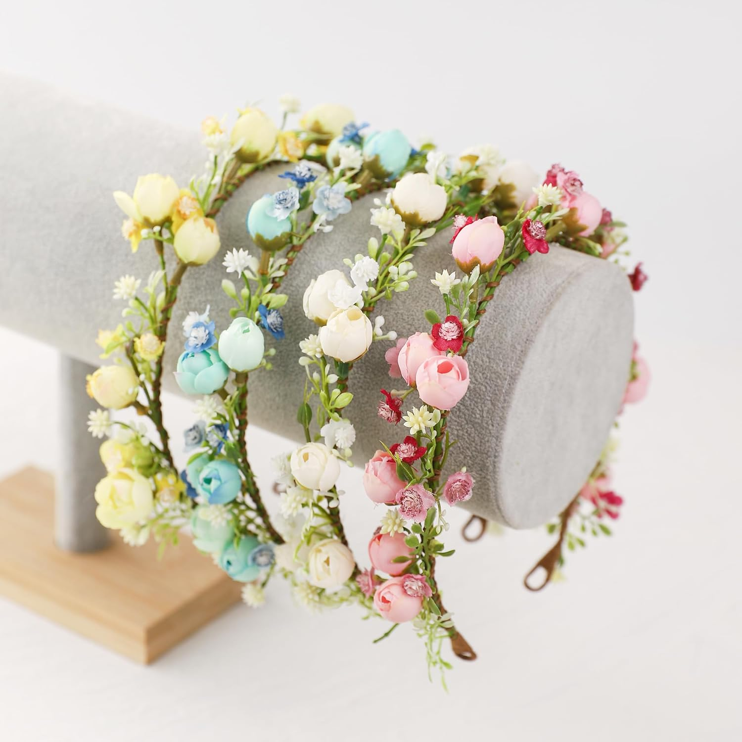 Korvishow Handmade Flower Crown Floral Headpiece Green Leaf Headband Wedding Flower Crowns for Bride Floral Garland Hair Wreath Birthday Party(Yellow Style) image number 1