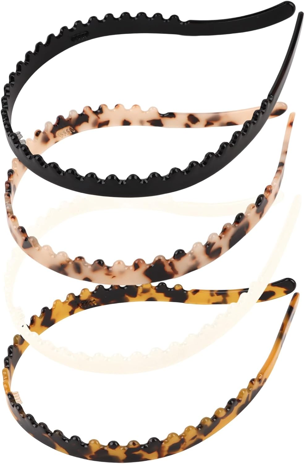 Exipsat Pack of 4 Acetate Headbands with Leopard Print and Non-Slip Teeth, Women'S Zigzag Headband, Stylish Plastic Headband for Women image number 2