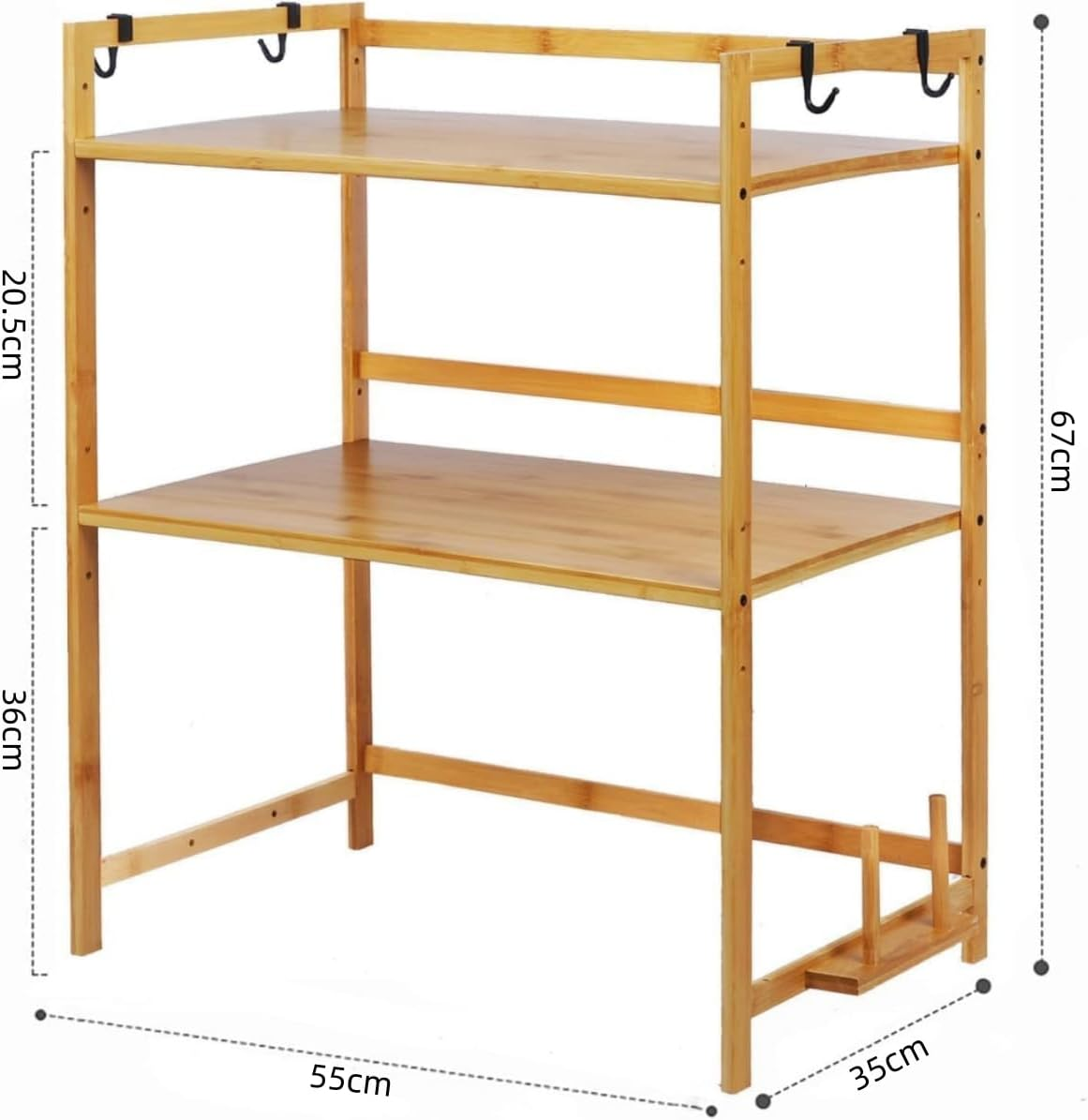 Kitment Microwave Shelf Microwave Stand, 3 Tier Bamboo Microwave Oven Rack with Board Rack, Kitchen Shelf Organiser with Adjustable Height and 4 Hooks image number 5