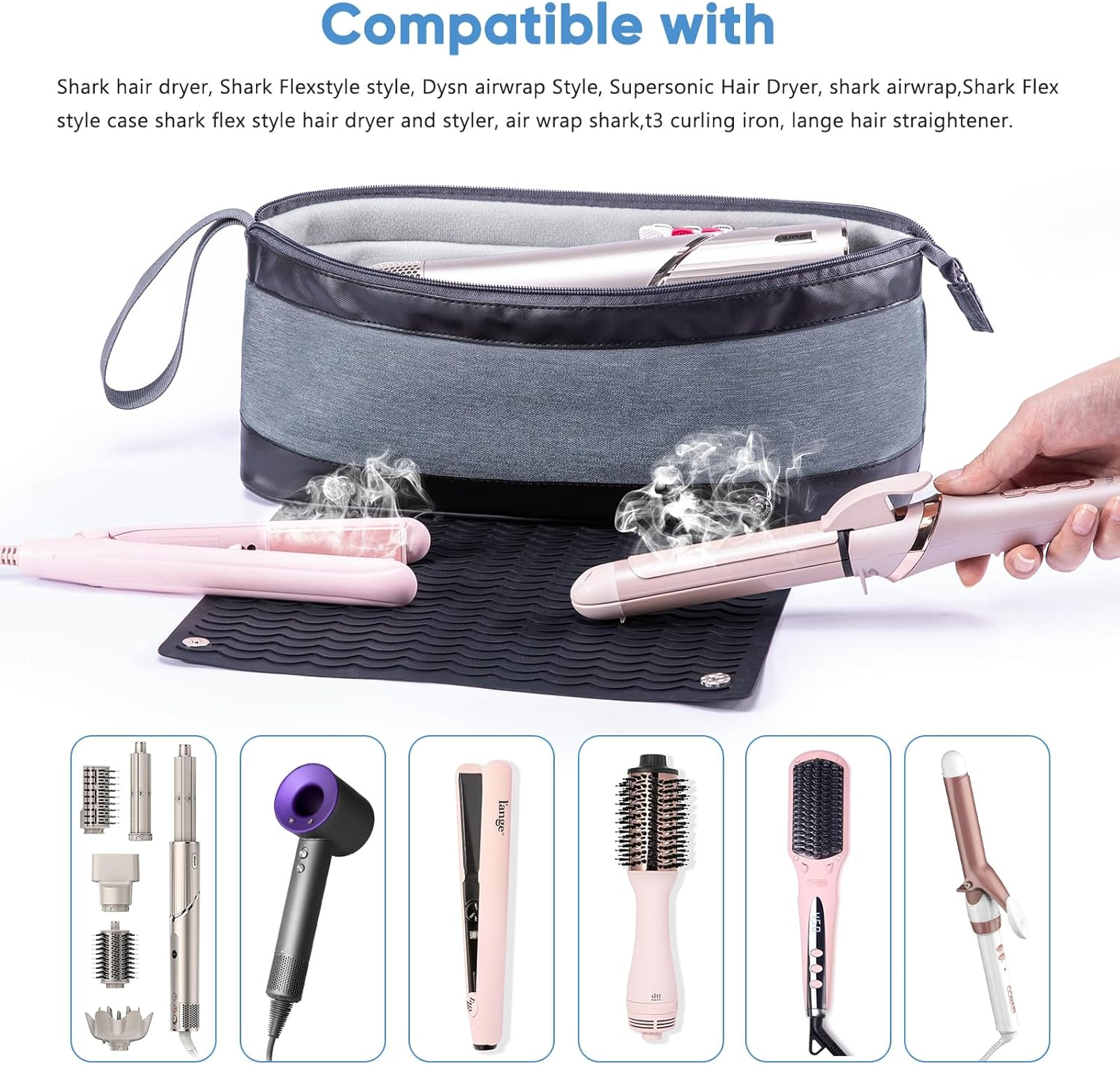 ELCUPA 2IN1 Hair Tools Travel Bag with Removable Heat Resistant Mat Curling Iron Travel Case, Hair Dryer Organizer for Flat Irons, Straighteners and Haircare Accessories, Hot Tools Travel Bag Hair image number 2