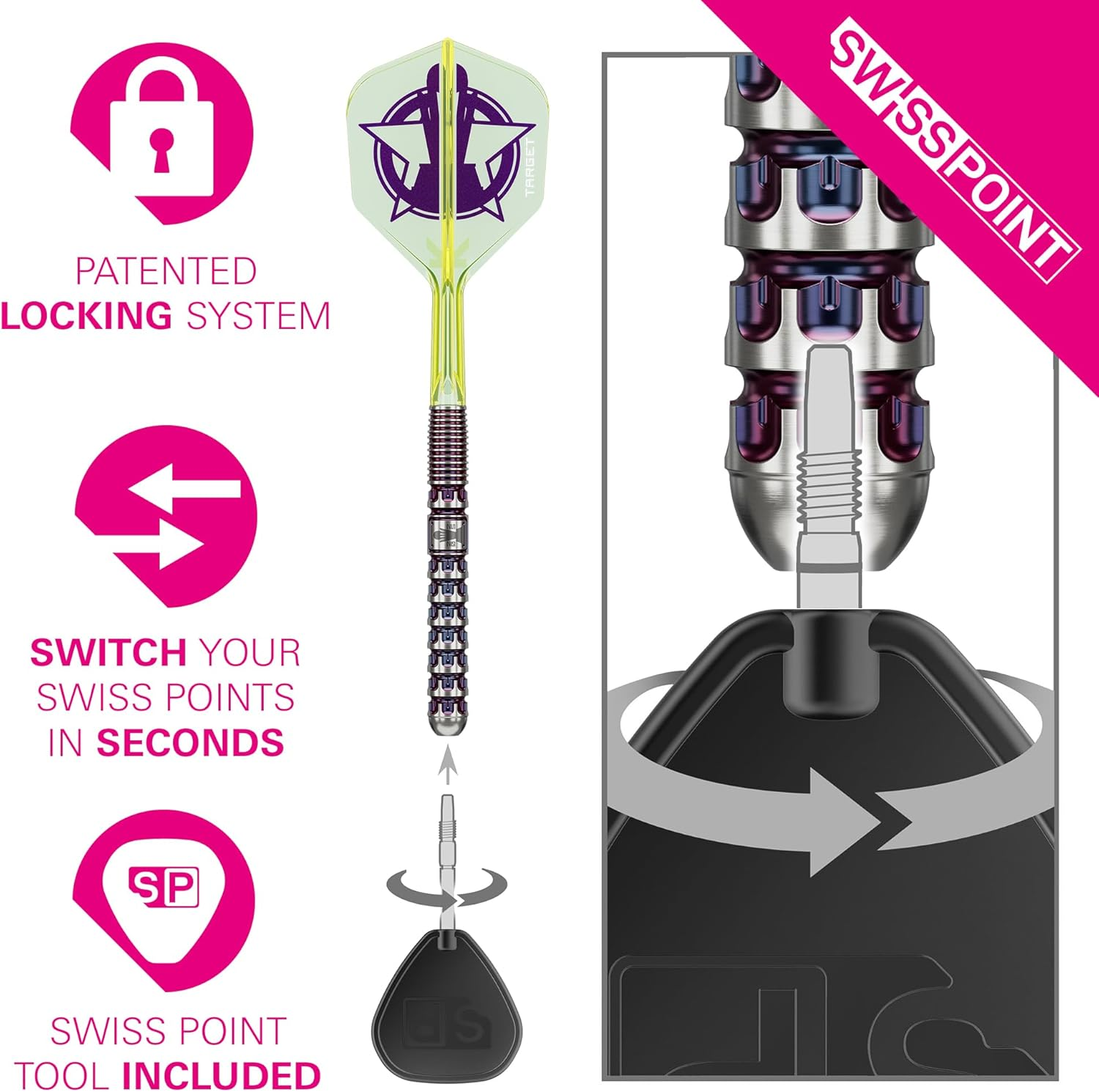 Target Darts Luke Littler World Champion Swiss Point Steel Darts 90% Tungsten Dart Set, 23G | the Nuke 2025 Special Edition K-Flex, Includes Key Ring, SLK Swiss Point Tips and Swiss Tool image number 5