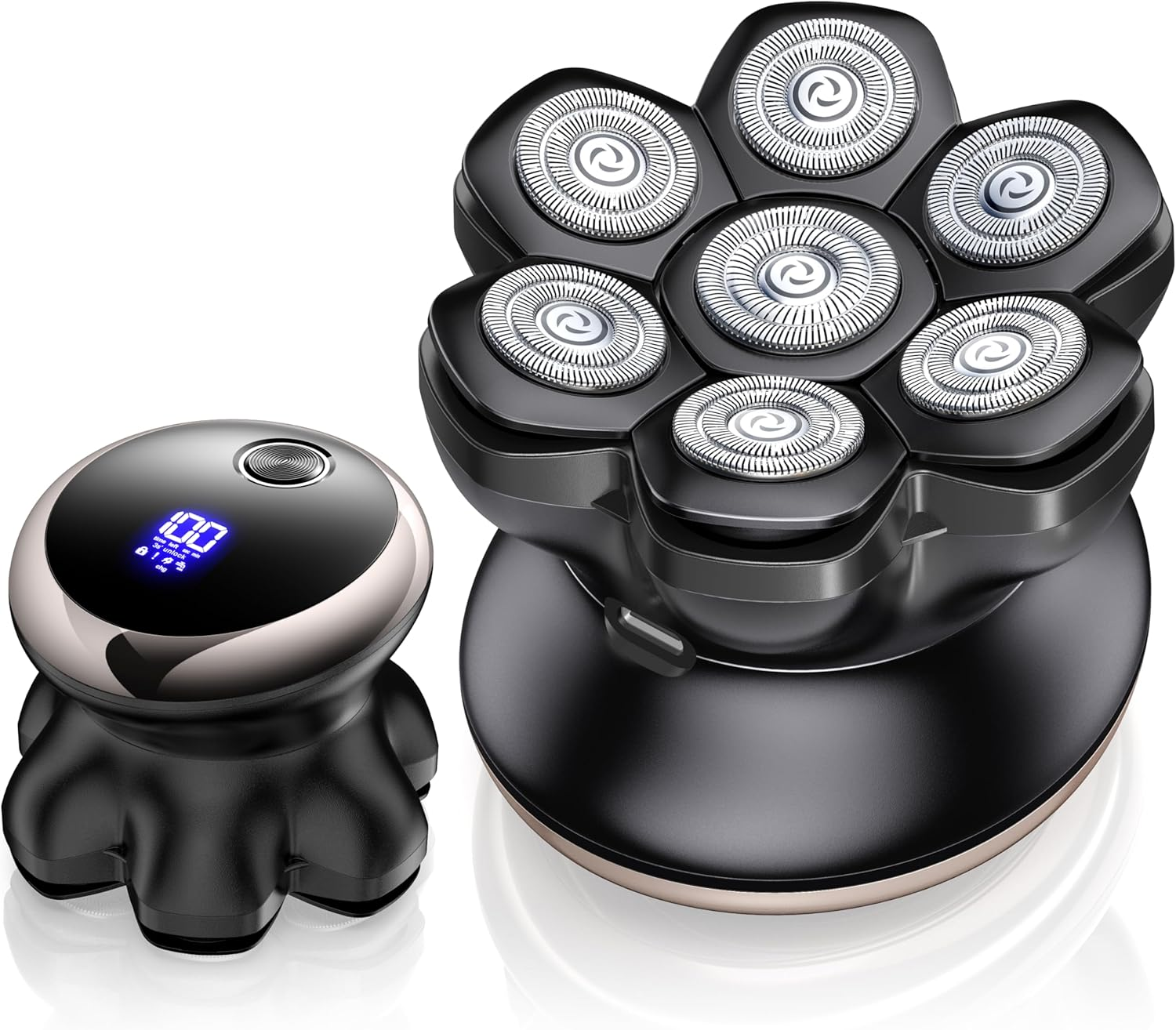 7D Head Shavers for Bald Men, Electric Shaver Grooming Kit with LED Display, Wet/Dry Waterproof Rotary Razor, Rechargeable Type-C Fast Charging, Ideal for Home & Travel