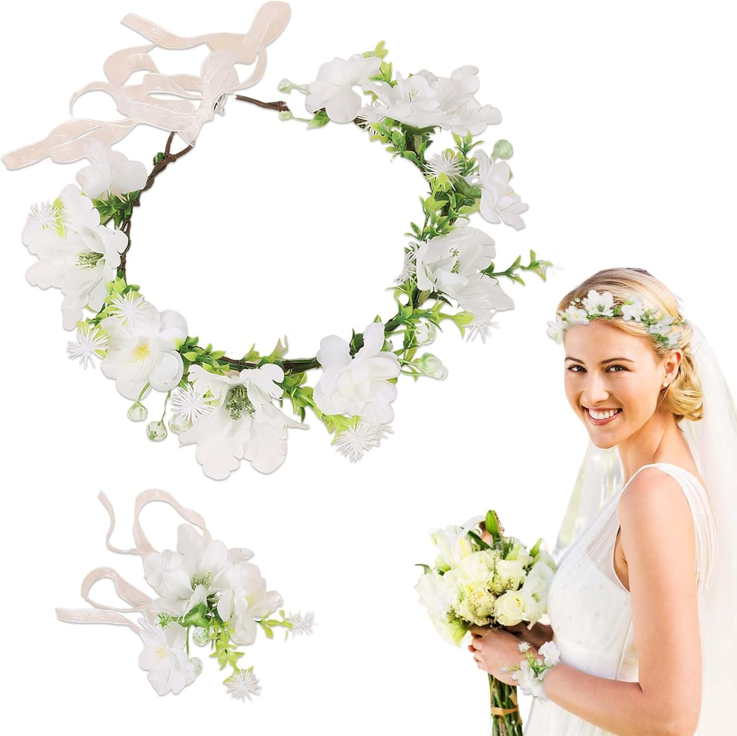 Exquisite Flower Wreath Headpiece - Perfect Addition for Bridal & Wedding, Dried Flowers Headband Style Hair Accessories image number 1