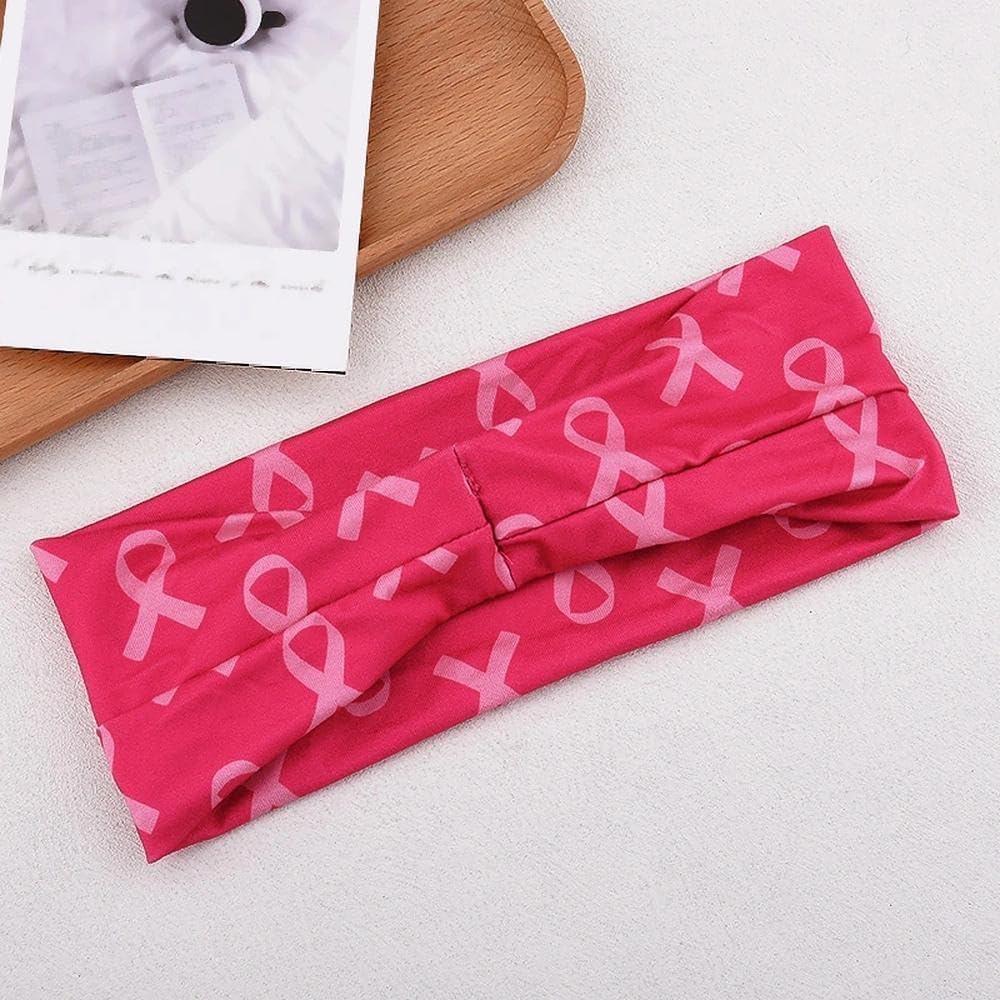 Breast Cancer Awareness Headbands Bracelet Set for Women Pink Ribbon Wristband Hair Band for Breast Cancer Month Events - Pink image number 6