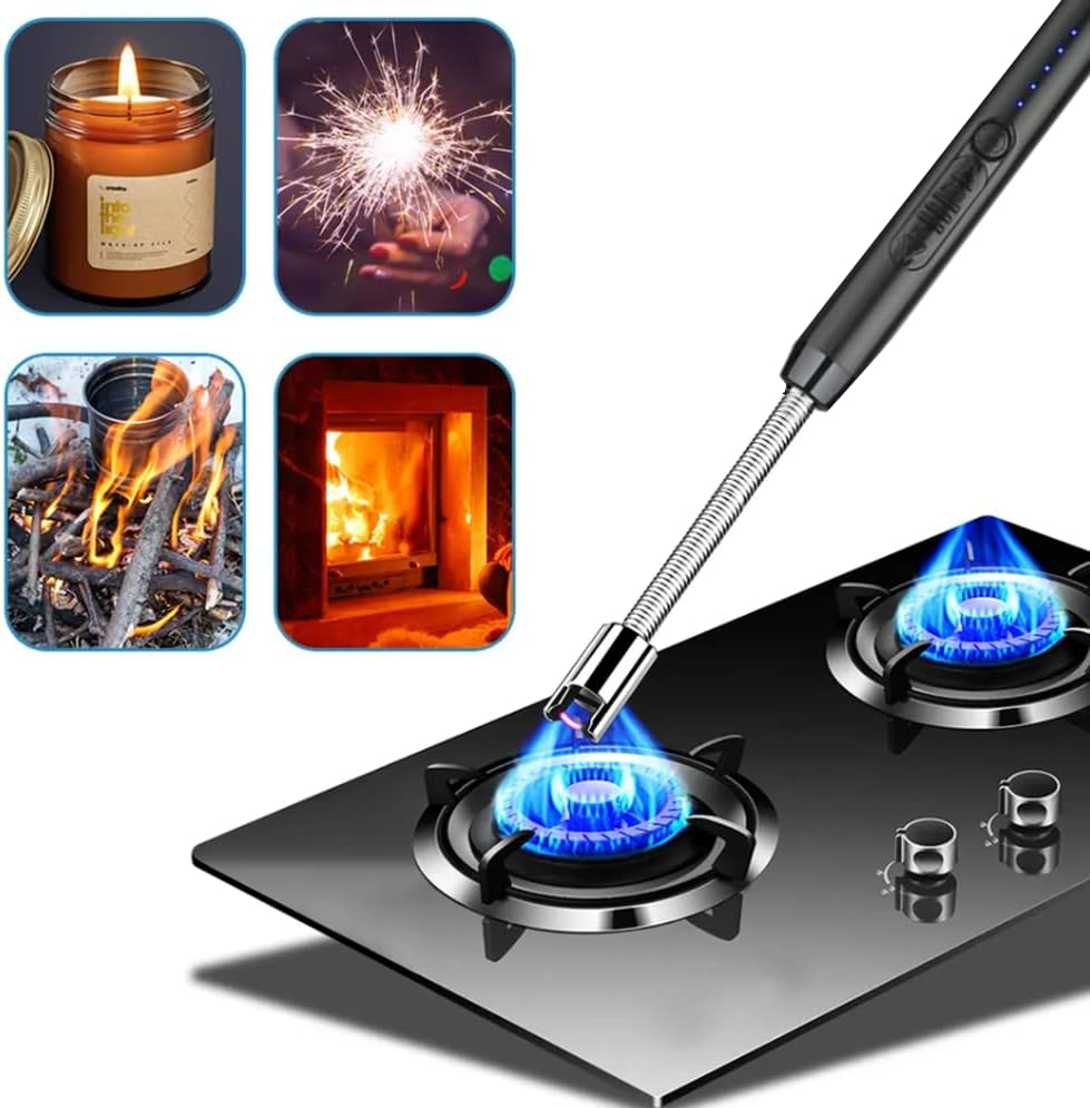 Nomel Electric Candle Lighter, USB Windproof Flexible Camping BBQ Outdoor Rechargeable Plasma Safety Lighter, 360&deg;Flexible Long Neck, LED Battery Display, Hook, Silver