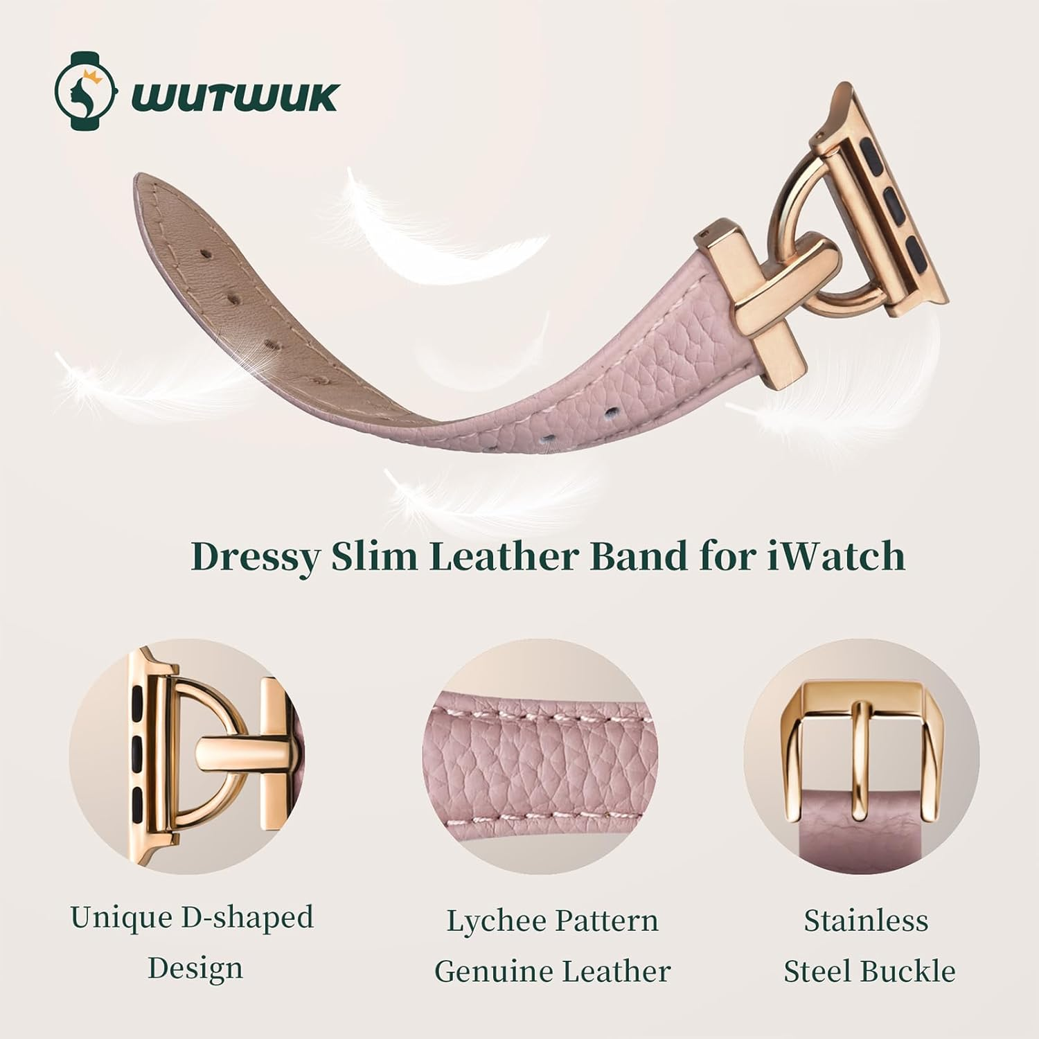 Wutwuk Leather Band Compatible with Apple Watch 42Mm(S10/11) 41Mm 40Mm 38Mm, Replacement Genuine Leather Strap with D-Shape Metal Buckle for Iwatch SE Series 11 10 9 8 7 6 5 4 3 2 1 for Women image number 6
