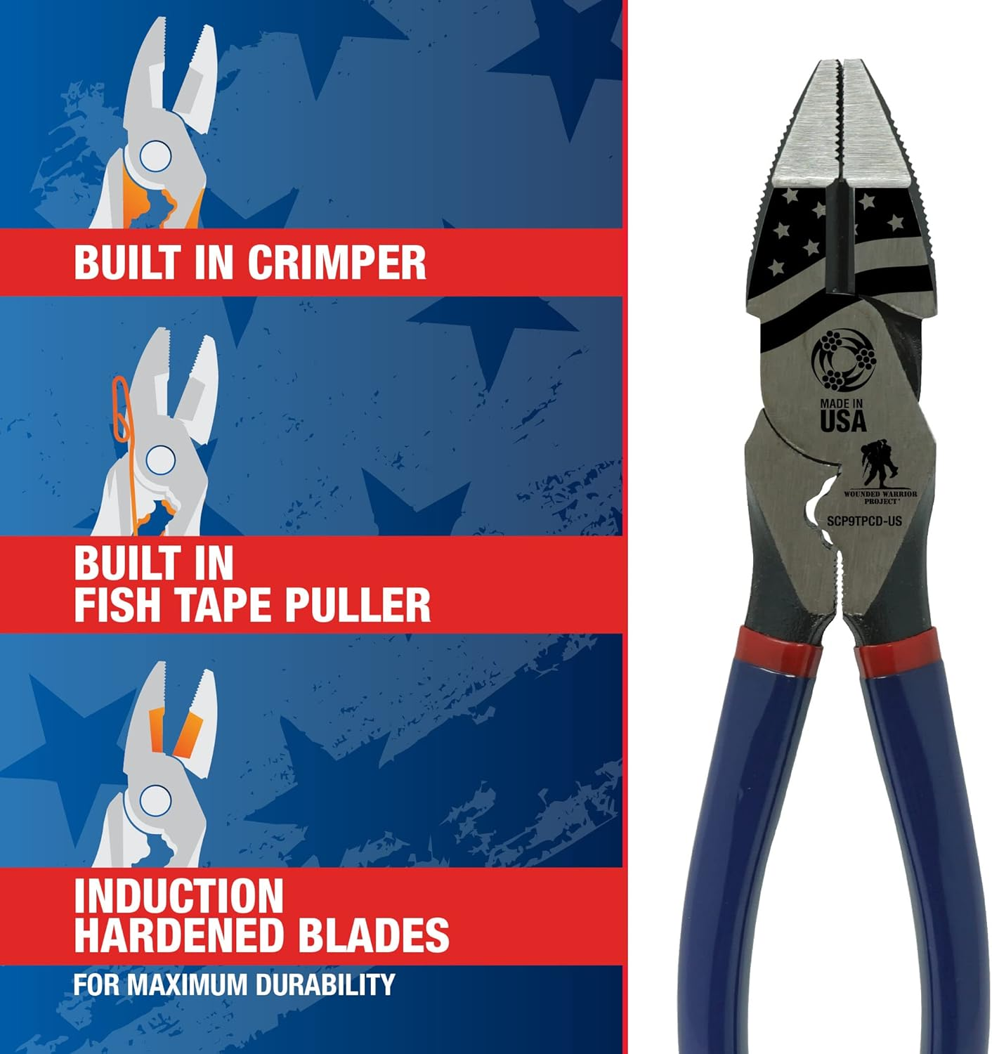 Southwire Tools & Equipment SCP9TPCD-US 9" High-Leverage Side Cutting Pliers Fish Tape Puller & Crimper W/Dip Grip image number 4