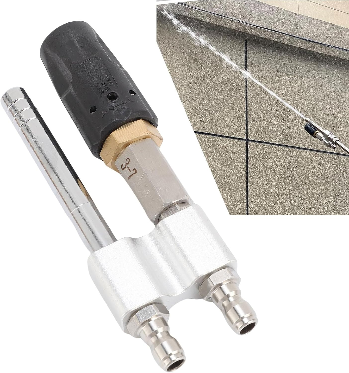 Hyuduo Pressure Washer Nozzles M5 Twist-Away Downstream Soft Wash Nozzle 1/4" Quick Connect Stainless Steel Long Reach 3-7 GPM for High Walls Cleaning with Swivel image number 2