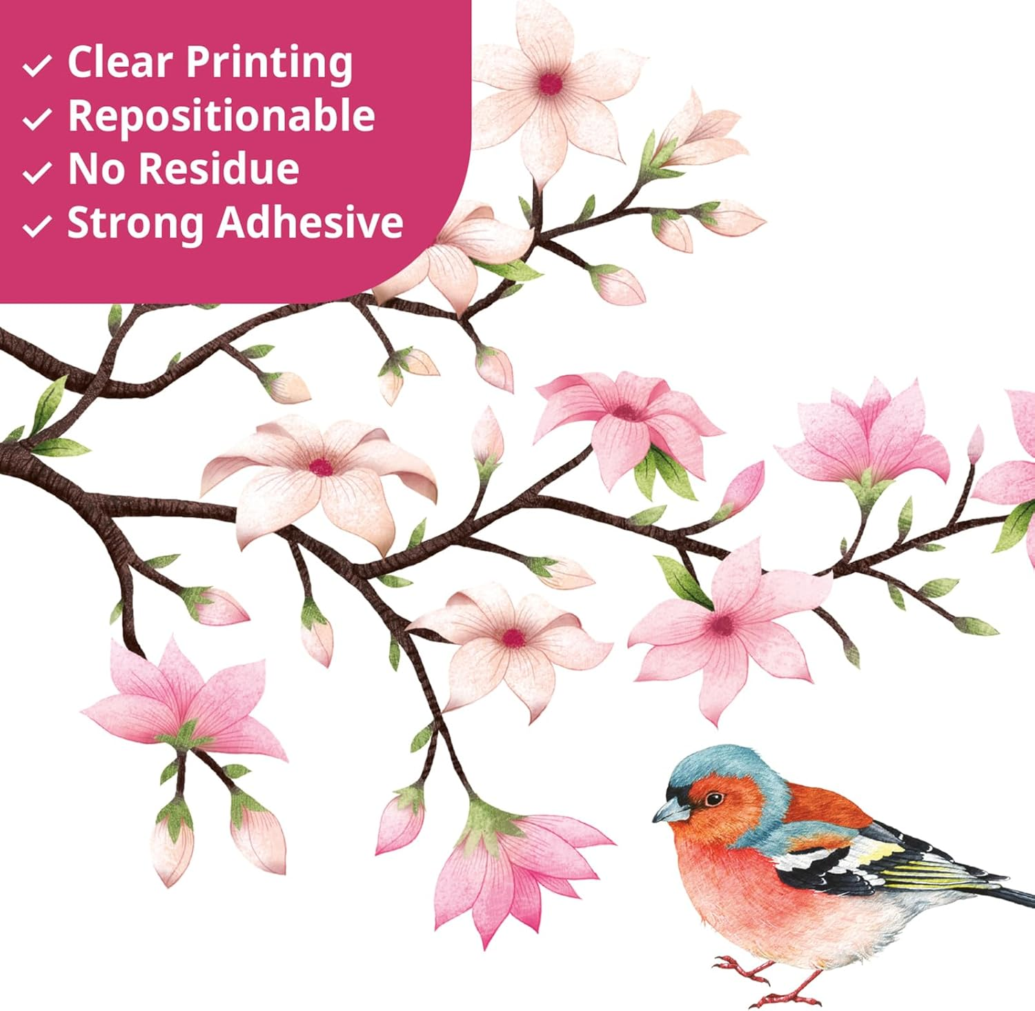 DECOWALL SG2-2305 Pink Cherry Blossom Branch Wall Stickers Flower Birds Wall Decals Bedroom Living Room TV DIY Wall Home D&eacute;cor image number 6