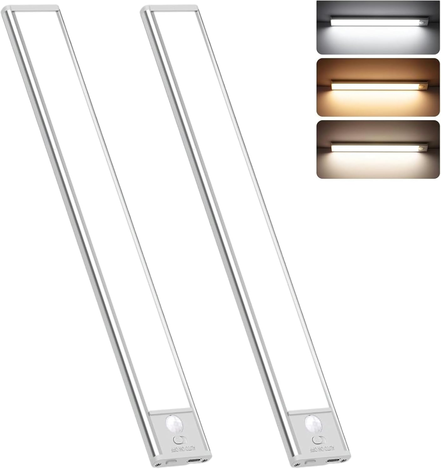 2-Pack 40CM under Cabinet Lighting, Motion Sensor Light Indoor for Closet, Rechargeable Wireless under Counter Lights for Kitchen and Pantry, 3 Colors Led Undercabinet Lights, Magnetic Installation image number 4