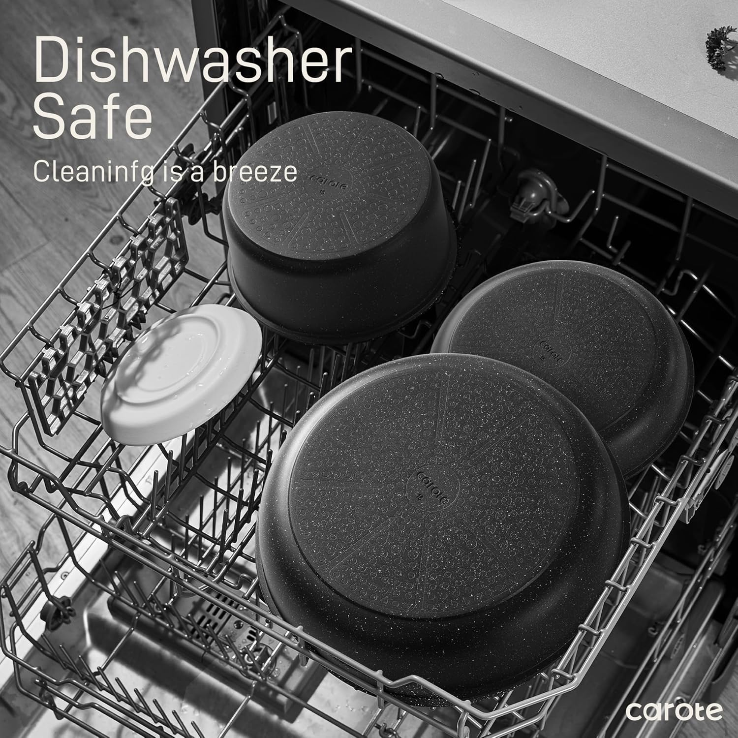 CAROTE 21Pcs Detachable Handle Pots and Pan Set, Nonstick Induction Cookware, Removable Handle, RV Oven Safe Cookware, Midnight Black, A07995 image number 3