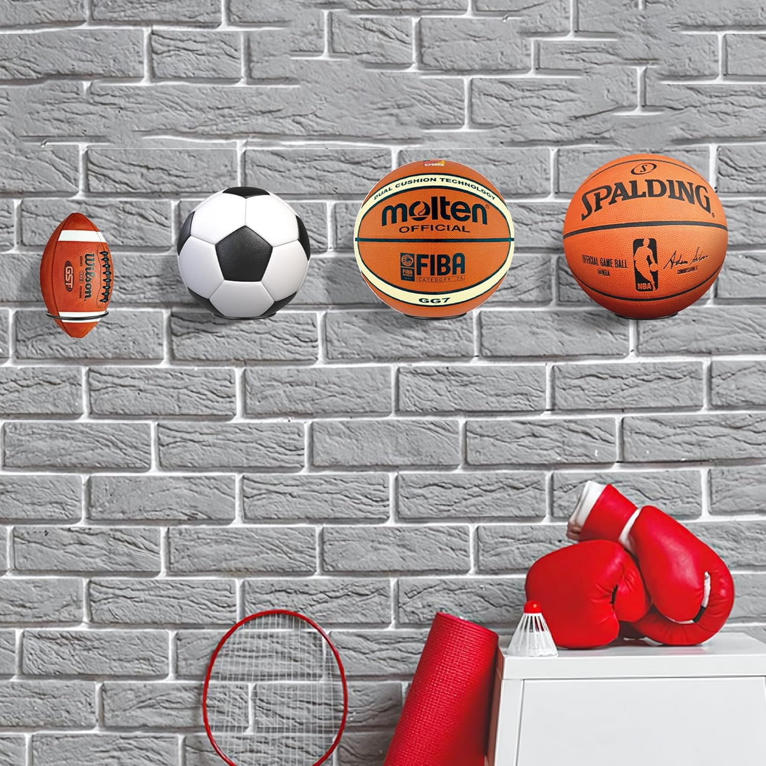 5 Pack Metal Ball Holder Wall Mounted Ball Storage Universal Ball Rack Sports Ball Organizer for Basketball Football Volleyball Soccer Storage Display(Black) image number 2
