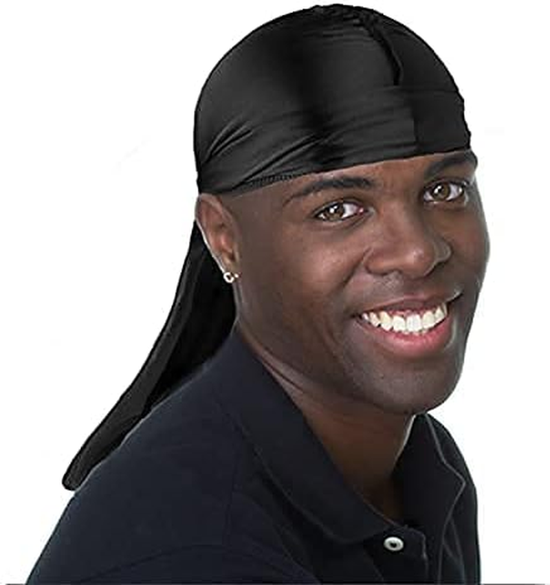 3PCS Silky Durags for Men Wave, Satin Doo Rags for 360, 540, 720 Waves (Black) - (2 Packs)-Gold, Gray image number 6