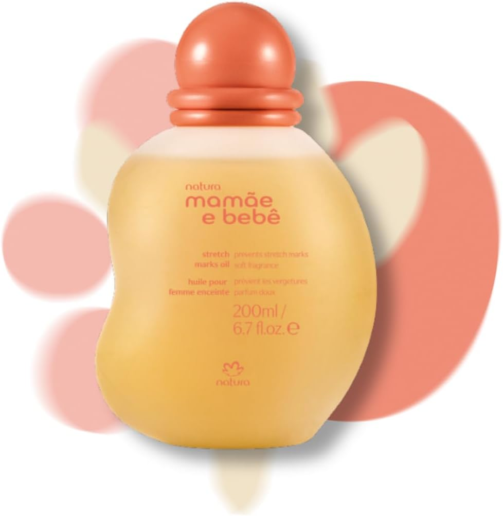 Natura - Mam&atilde;e E Beb&ecirc; Mom Stretch Marks Oil - Moisturizing Shower Oil - Skin Elasticity - 100% Vegan - Almond Oil - 97.3% Natural Origin - All Skin - Cruelty Free - Baby Essentials - 6.7 Fl Oz (200Ml)
