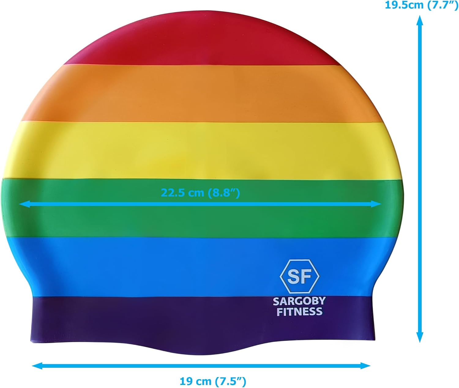 Sargoby Fitness Rainbow Swim Cap Adult Standard Size Designed for Competitive Swimmer or Recreational Swimmer Looking for More Speed