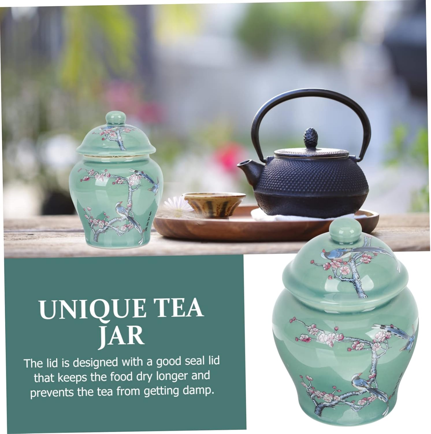 FUNOMOCYA Ceramic Tea Canister Sealed Tea Storage Jar Blue and White Porcelain Small Vintage Style Home Use image number 4