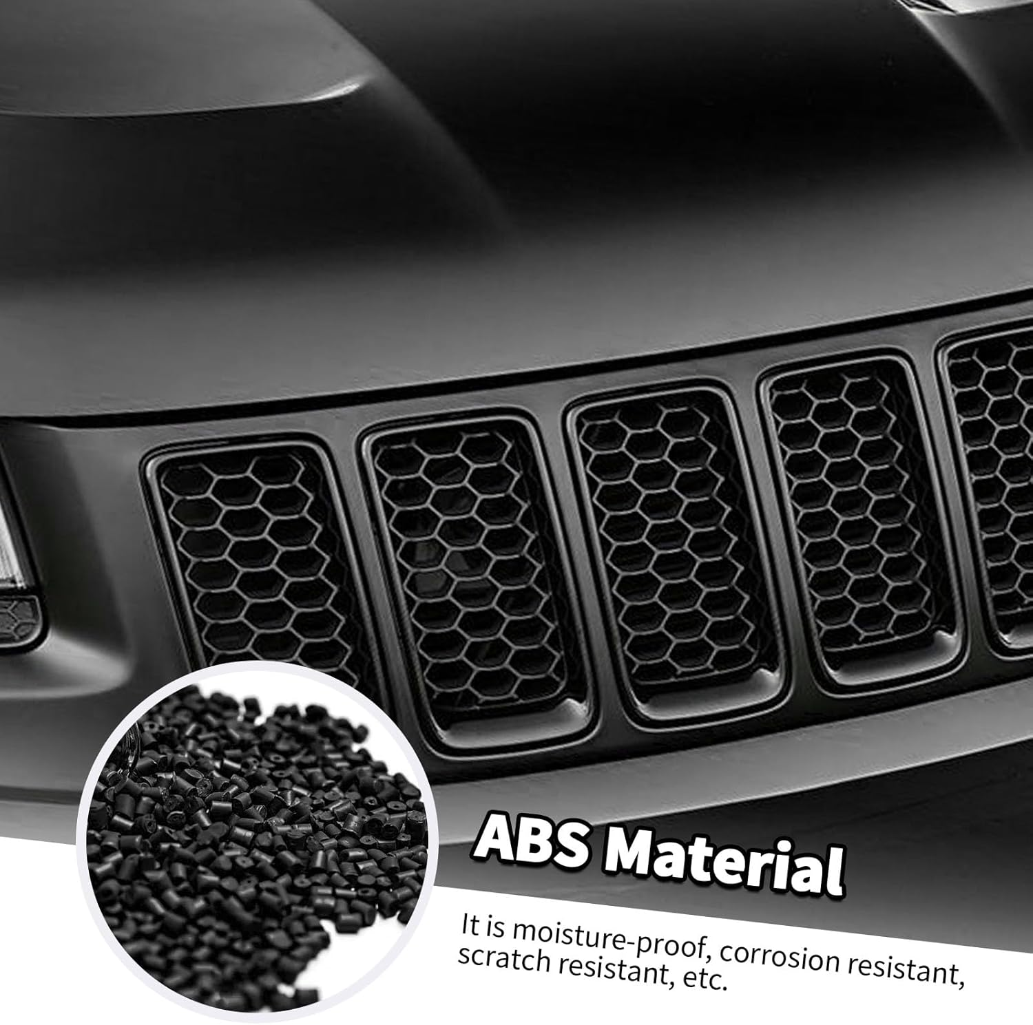 Jimen Compatible with Jeep Grand Cherokee 2014-2016, 7PCS Front Grill Inserts Grille Ring Cover Trim Kit (Black) image number 3