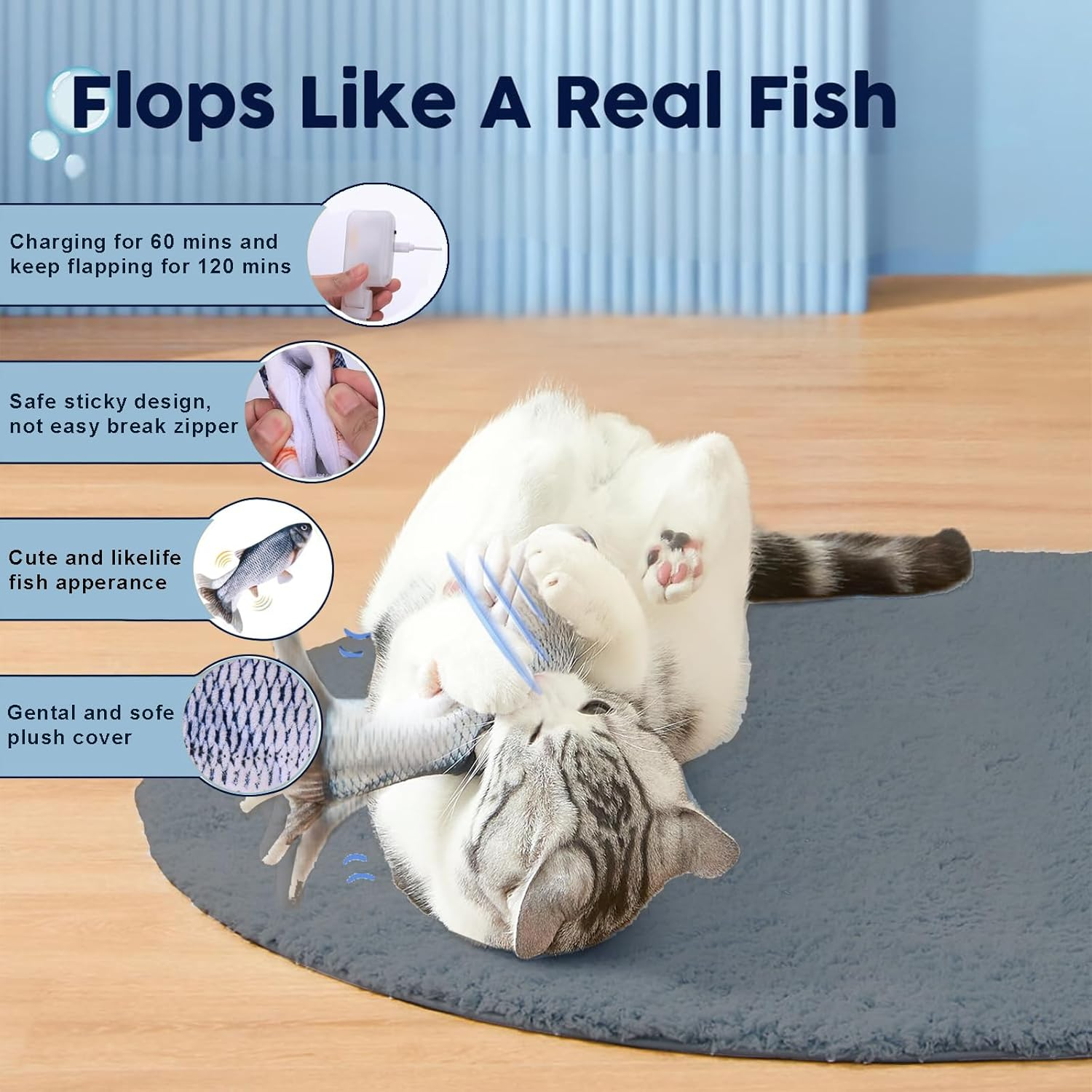 Upgraded Cat Toys Flopping Fish, Flopping Fish Dog Exercise Toy, Interactive Cat Toy for Small Dog image number 3