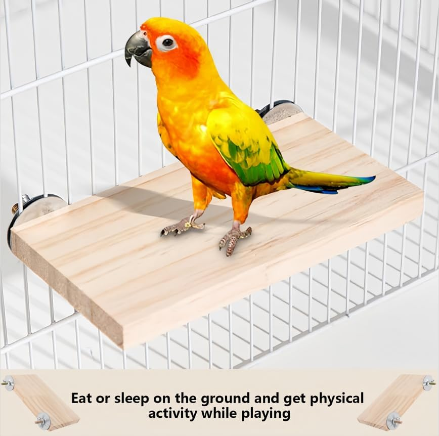 Rectangular Wood Bird Perch Stand, 2Pcs Wooden Parrot Wood Platform Perch, Rectangular Wood Platform Wood Perch Stand Board for Small Animals image number 1