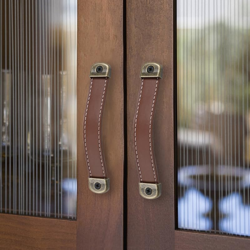 6Pcs Leather Pull Handles for Cabinet Doors and Drawers, Safety Protection Upgrade, Easy Installation, Brown Synthetic Leather, 7.48 * 0.94 * 0.31 Inches, Ideal for Home Decor image number 5