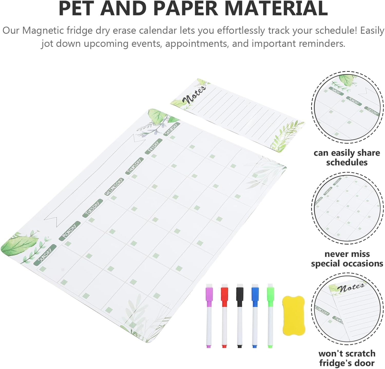 BUTIFULSIC 1Set Magnetic Fridge Whiteboard Memo Reminder Kitchen Planning Board Dry Erase Calendar for Weekly Scheduling Creative Message Board Magnetic Attachment for Home Office