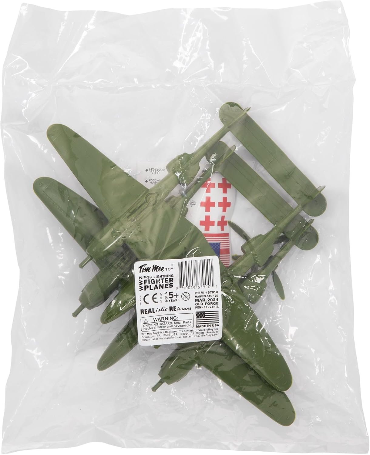 Timmee WW2 P-38 Lightning Fighter Plane - 2Pc OD Green Plastic Army Men Aircraft - Tan image number 4