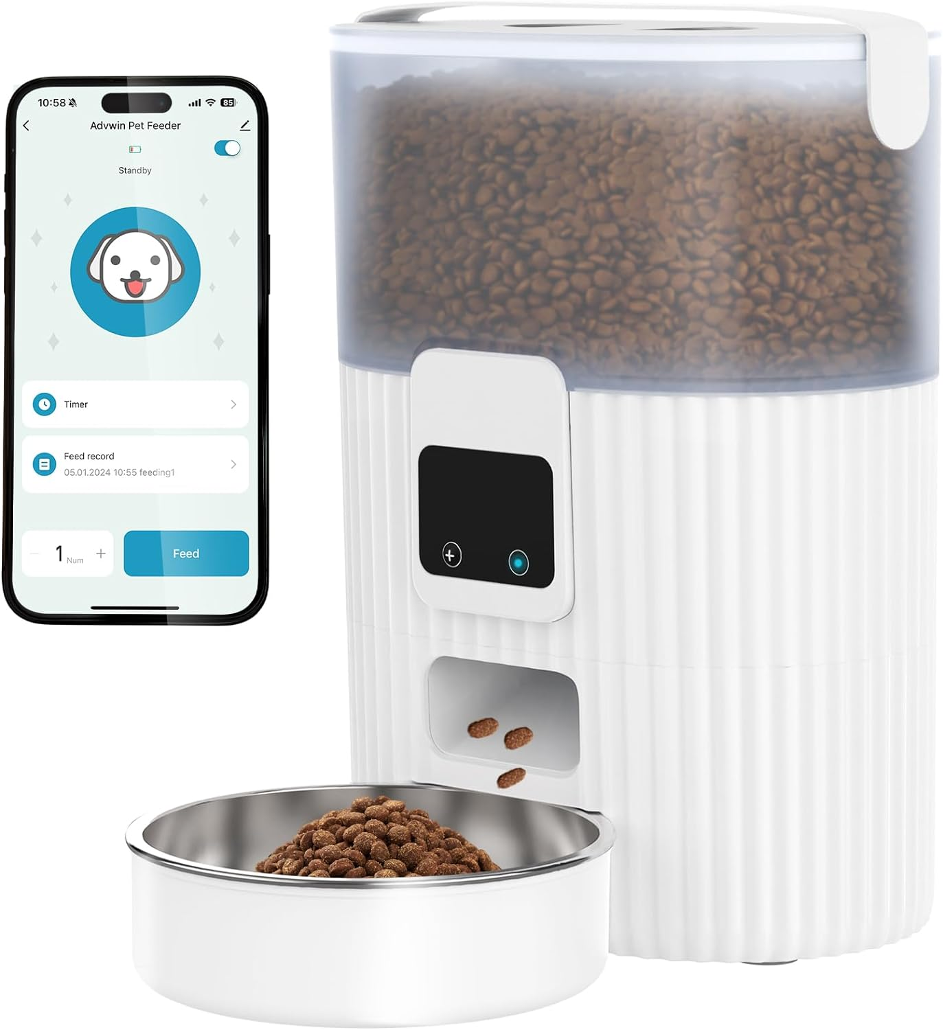 Advwin 3.5L Automatic Cat Feeder with Camera, 1080P HD Video with Night Vision, 5G Wifi Pet Feeder with 2-Way Audio, Motion Detection, Smart Timed Pet Feeder for Dogs and Cats