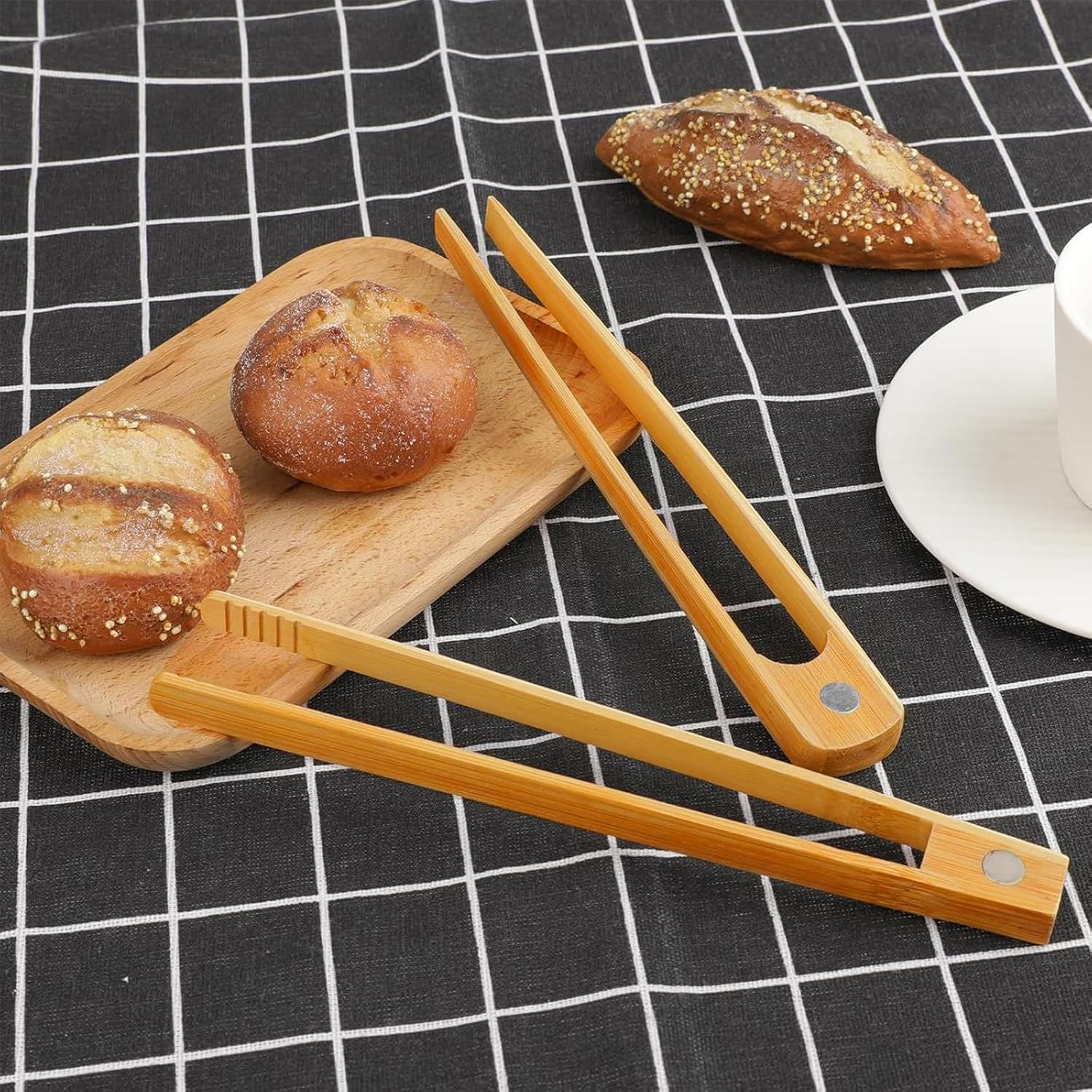 Zalizr 2 Pcs Bamboo Toast Tongs with Magnet, 21 CM Natural Bamboo Tongs for Toaster, Space-Saving Modern Kitchen Utensil, Heat Resistant Magnetic Kitchen Accessory for Cooking image number 5