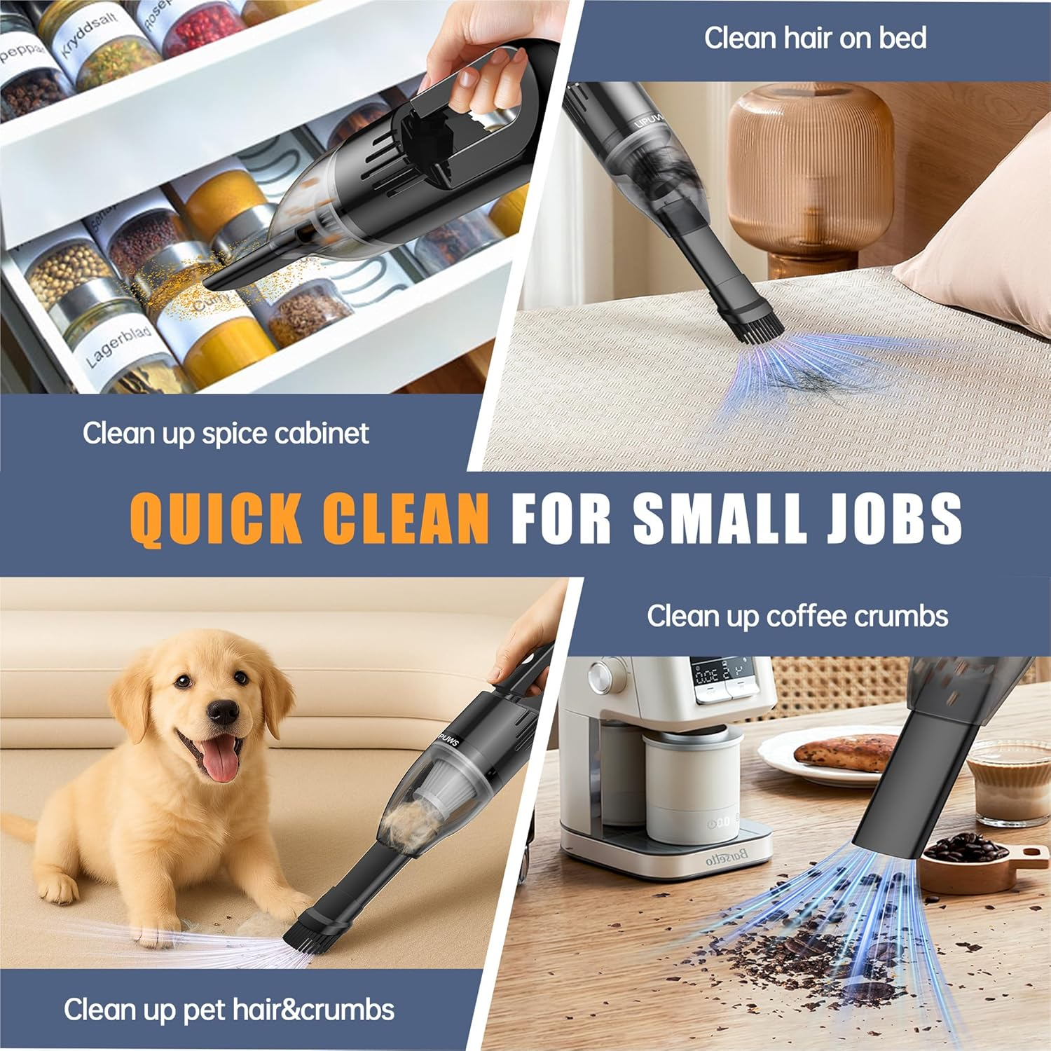 Handheld Car Vacuum Portable Cordless, Dust Buster Rechargeable High Power Suction, Mini Hand Held Vacuum Cleaner with Washable HEPA Filter, Multi-Nozzles, Lightweight Hand Vacuum for Car Home Office image number 4