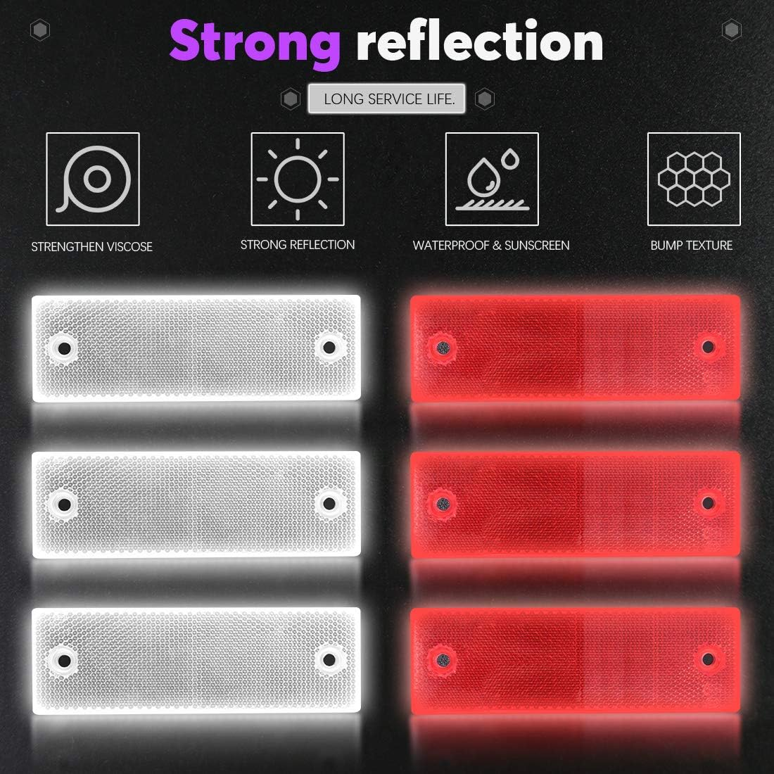 Swpeet 20Pcs Universal Red + White Plastic Rectangular Stick-On Car Reflector Sticker, Door Reflectors Interior Red + White Compatible Warning Plate Adhesive Reflector for Most Car image number 1