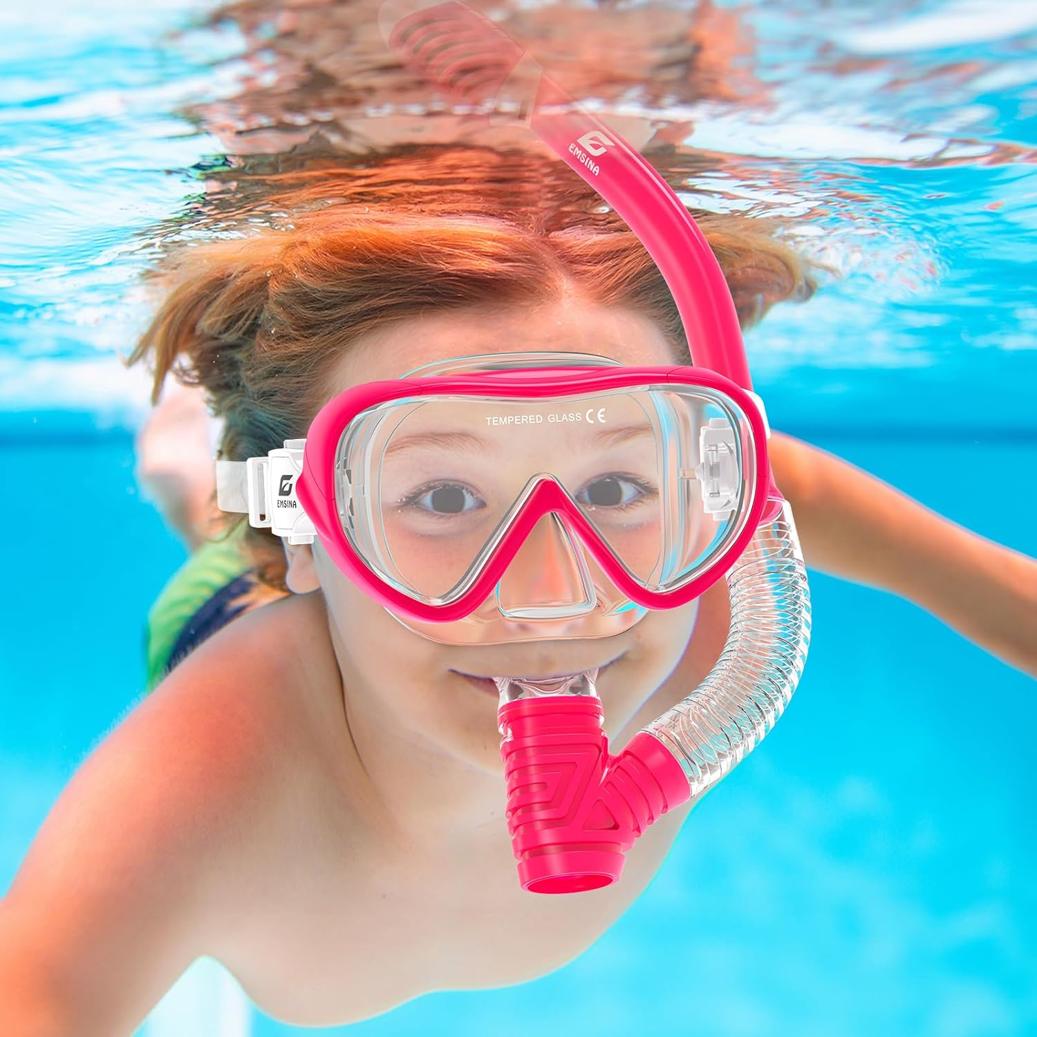 EMSINA Kids Diving Mask 180&deg; Panoramic Swim Mask Anti-Fog Child Swim Goggles Tempered Glass Swimming Goggles with Nose Cover for 4-16 Kids, Youth