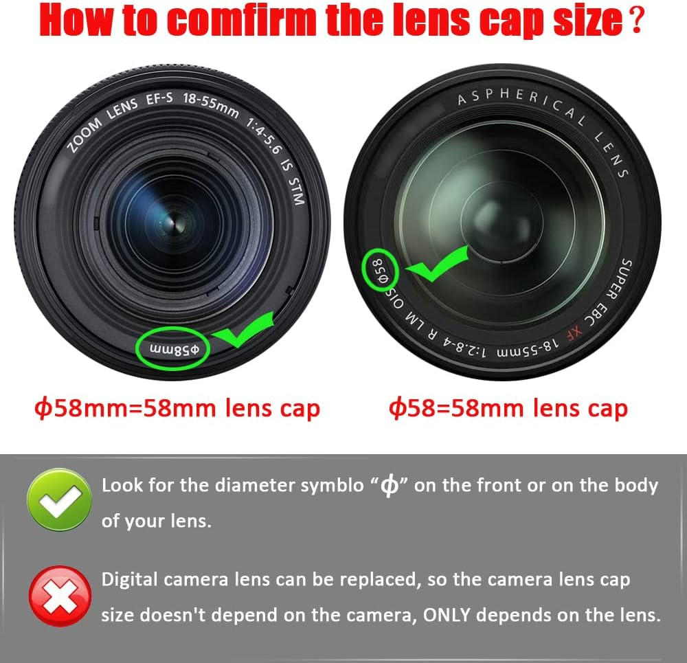 58Mm Lens Cap for Canon EOS 850D 250D Rebel T8I SL3 W/EF-S 18-55Mm F/3.5-5.6，For NIKKOR 70-300Mm F/4.5-6.3G for Nikon D3500 and Other 58Mm Lens-2Packs image number 3