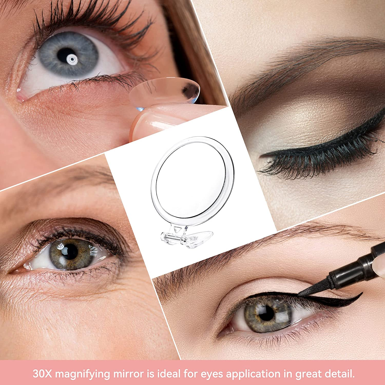 30X Magnifying Mirror, 30X/1X Two Sided Hand Mirror,Travel Mirror for Precise Makeup Applications,Tweezing, and Blackhead/Blemish Removal，5 Inch image number 3