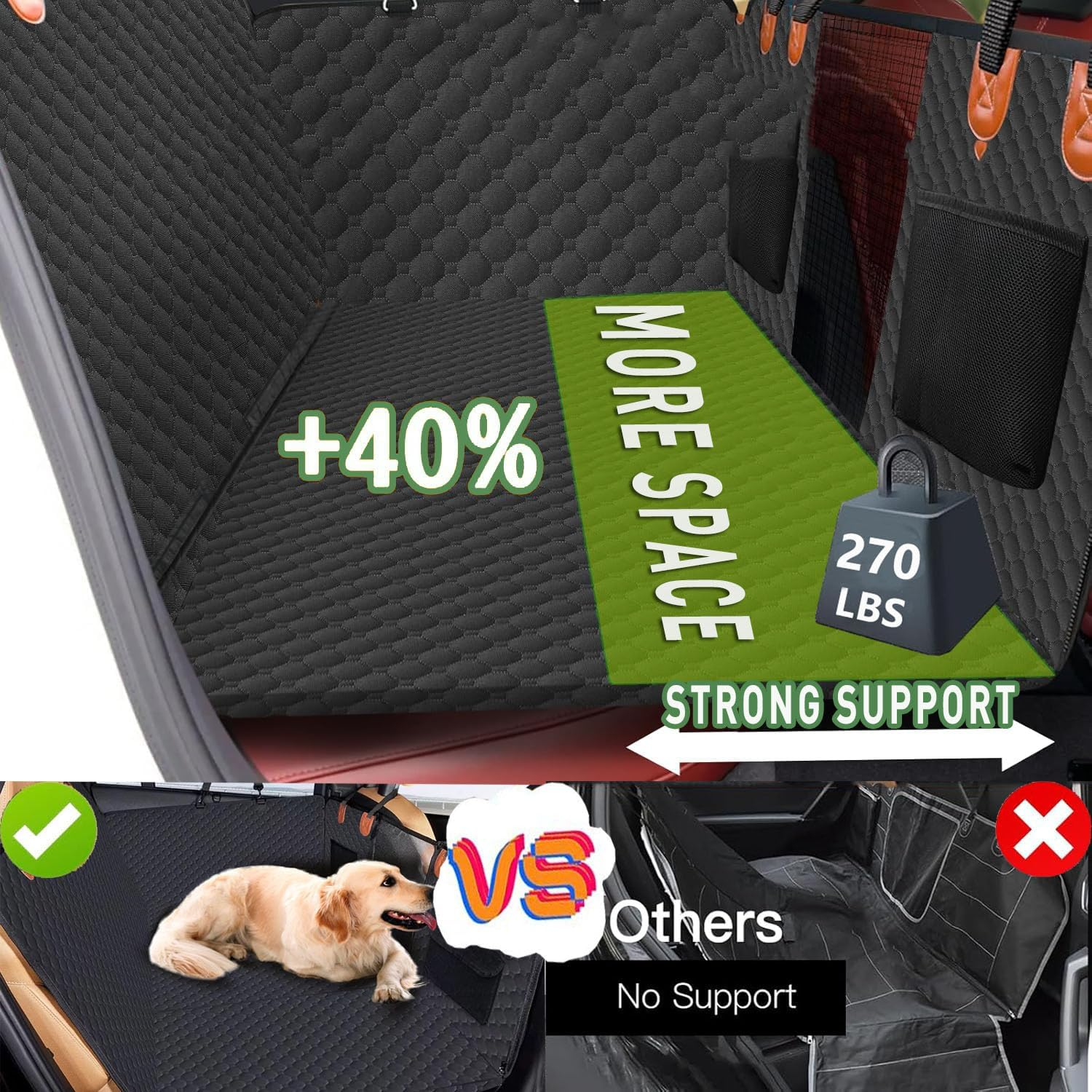 Dog Car Seat Cover, Hard Bottom Dog Seat Cover,Large Space Back Seat Extender for Dogs, Waterproof Pet Seat Cover Dog Hammock with Mesh Window for Cars, Suvs, Trucks image number 3